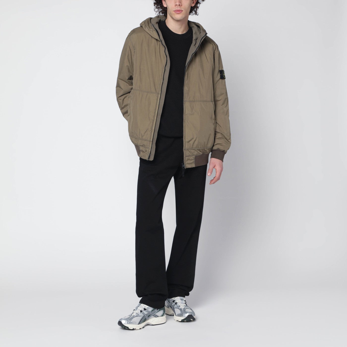 Giacca verde militare in nylon leggero