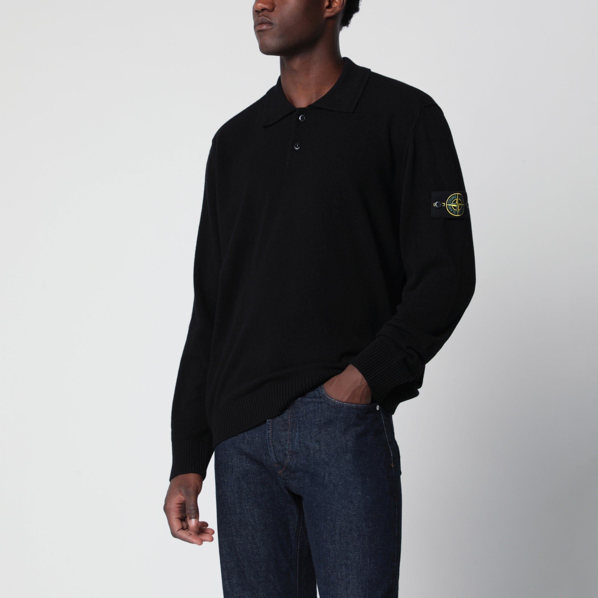 Black wool polo sweater