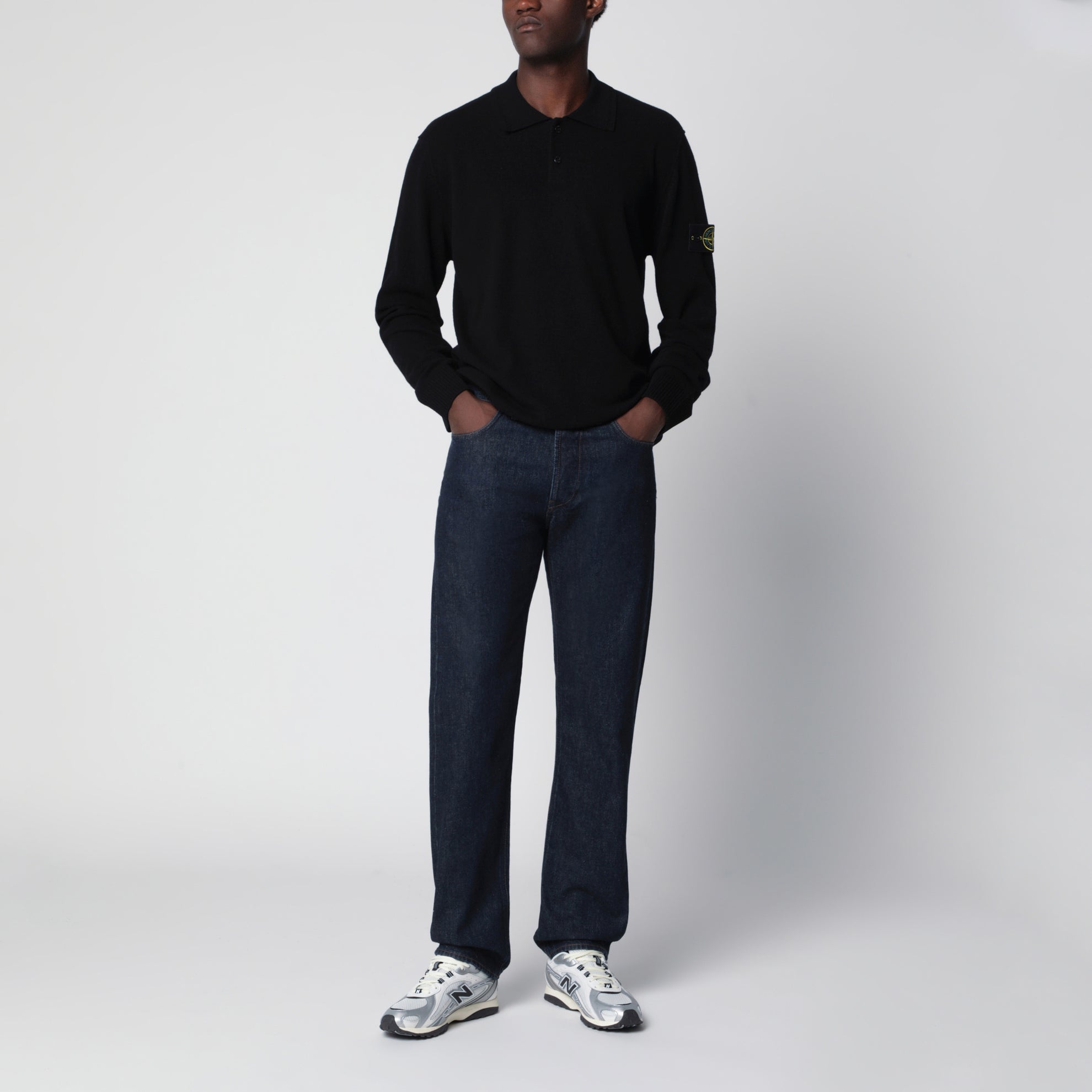 Black wool polo sweater