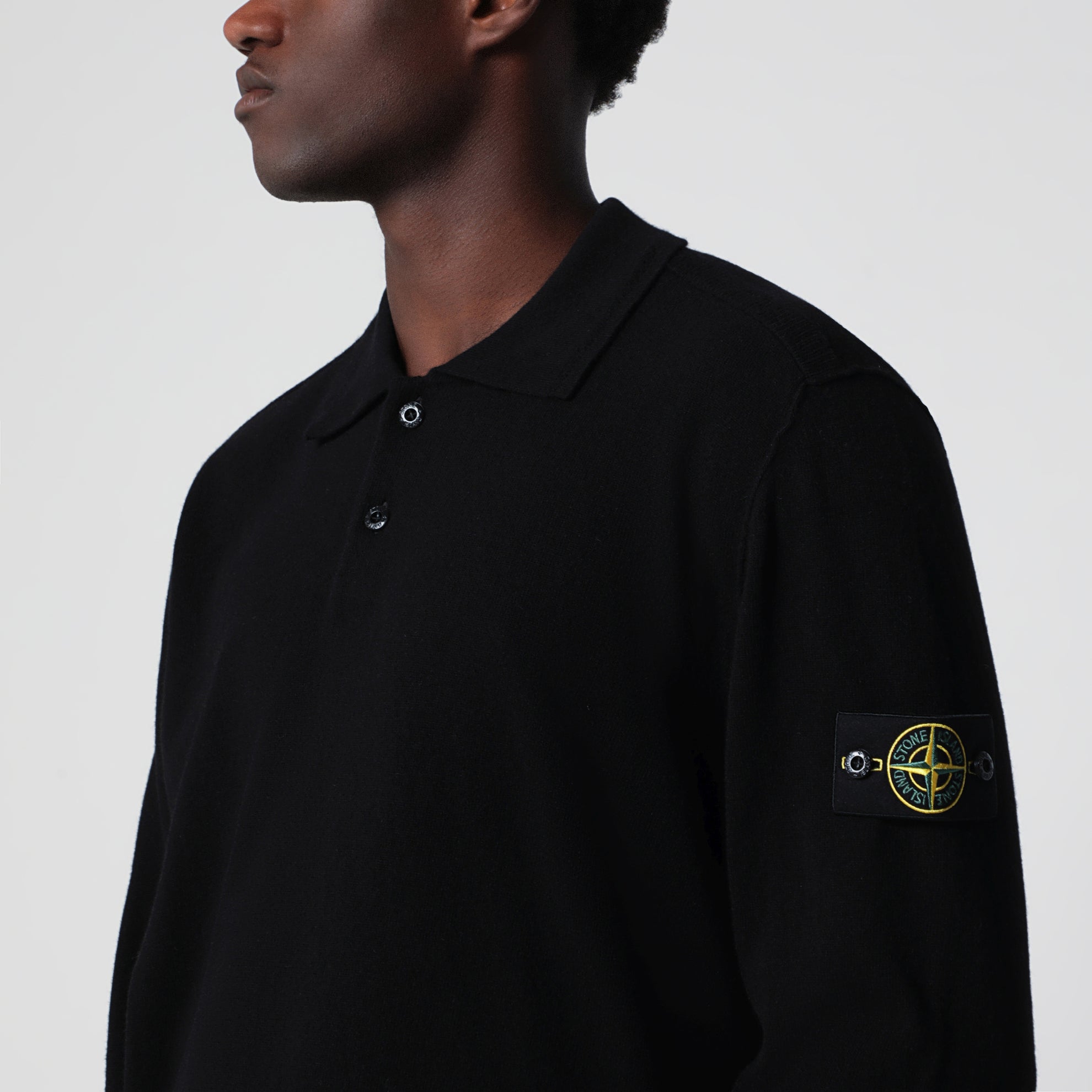 Black wool polo sweater