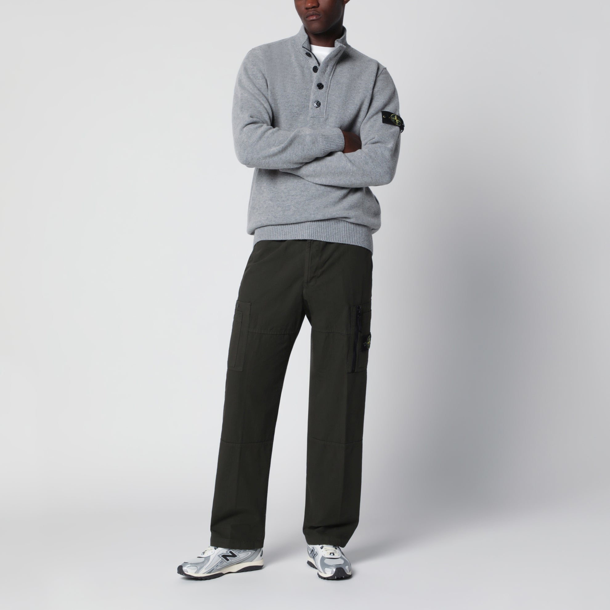 Pull gris chiné en mélange de laine