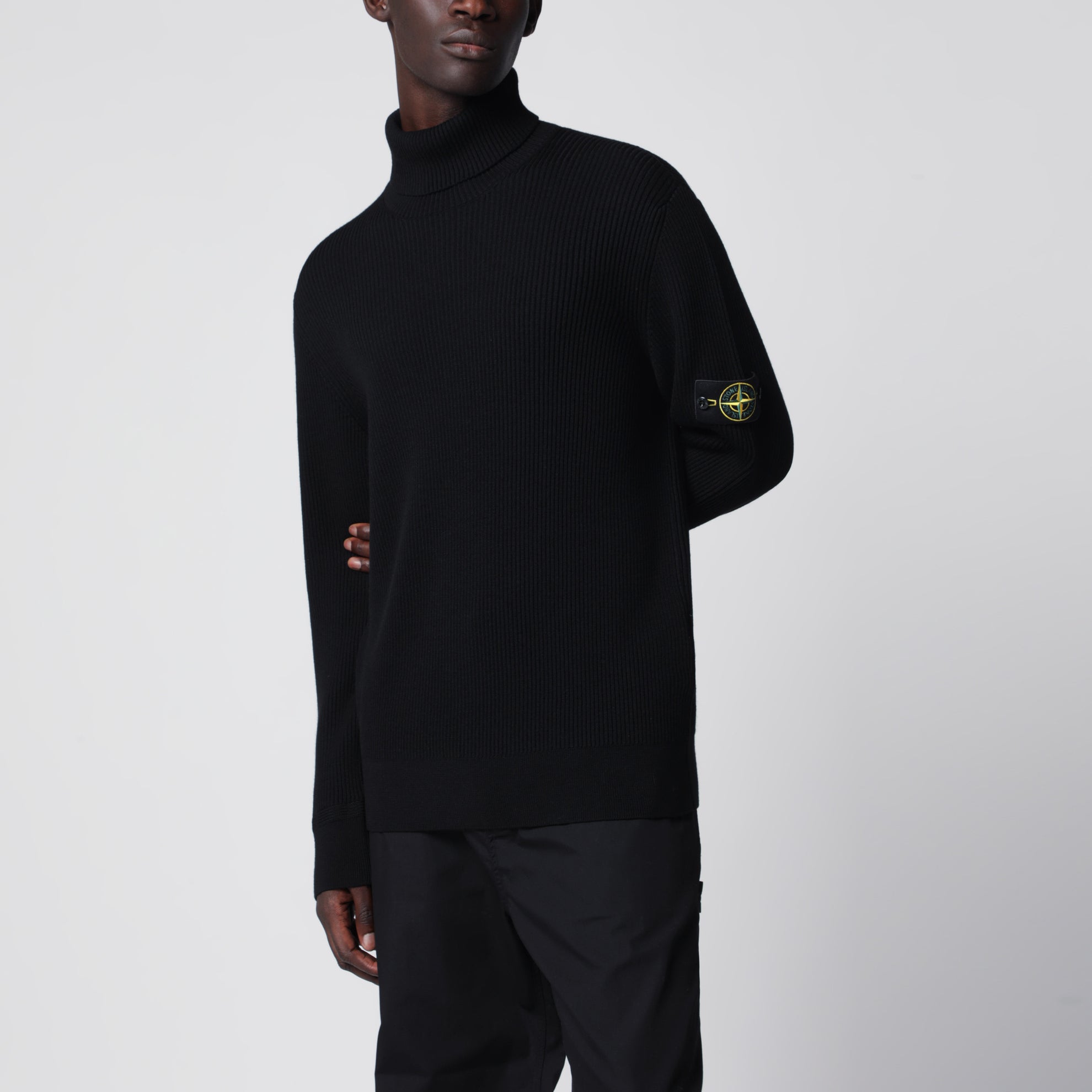 Black ribbed turtleneck sweater