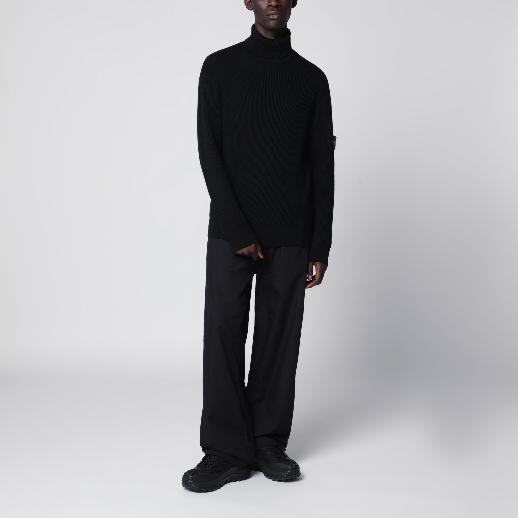 Black ribbed turtleneck sweater