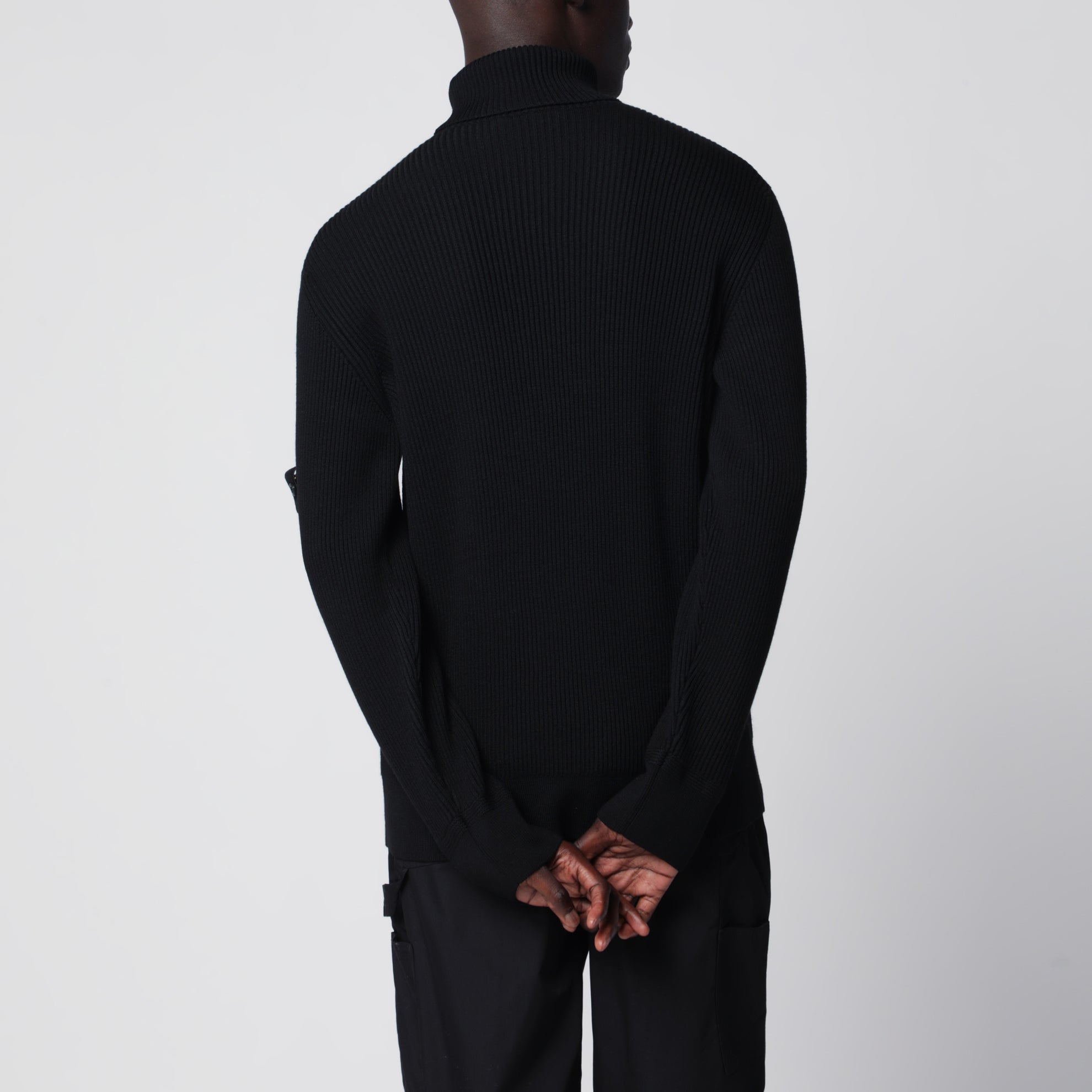Black ribbed turtleneck sweater