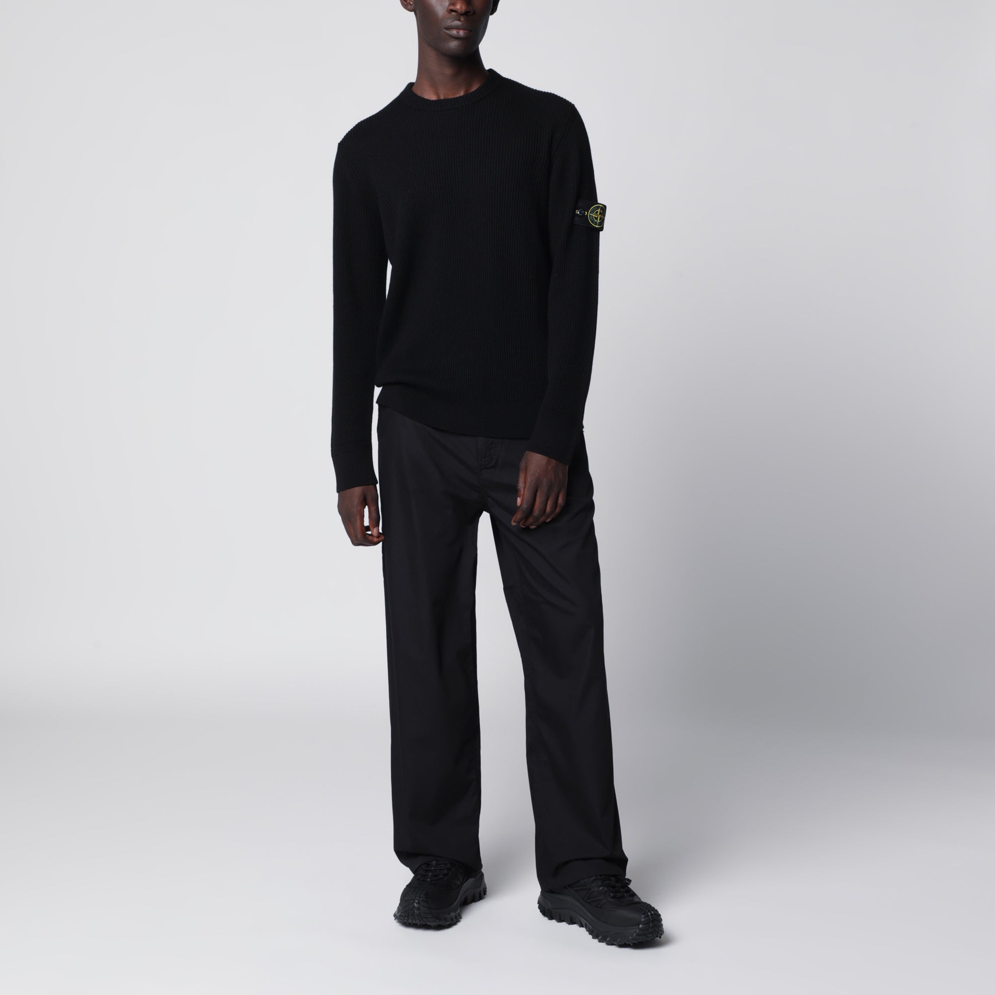 Black ribbed crew-neck sweater