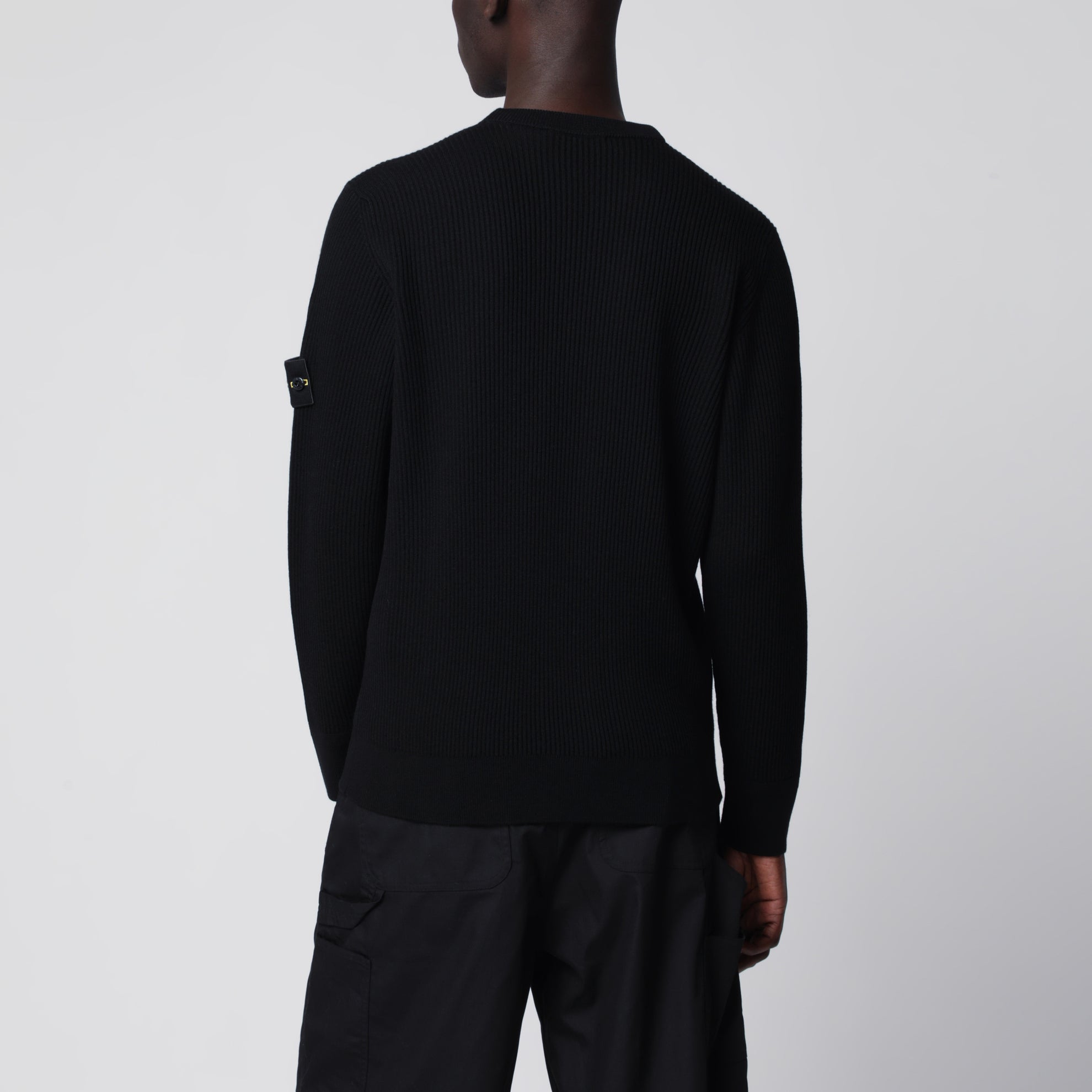 Black ribbed crew-neck sweater