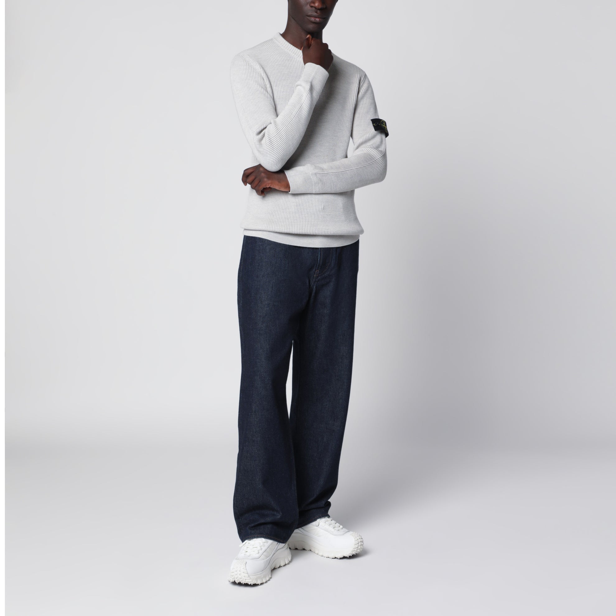 Sand ribbed crew-neck sweater