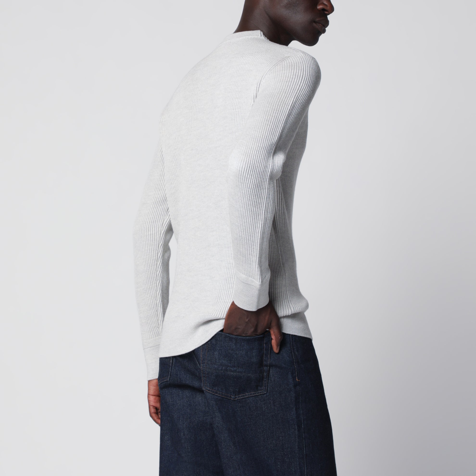 Sand ribbed crew-neck sweater