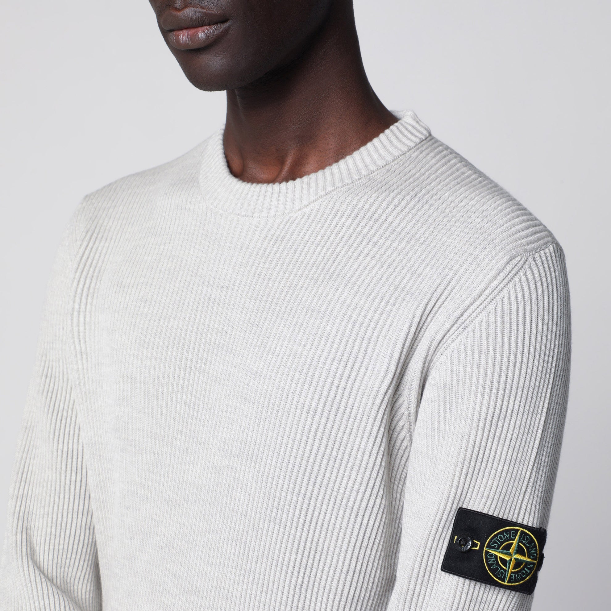 Sand ribbed crew-neck sweater