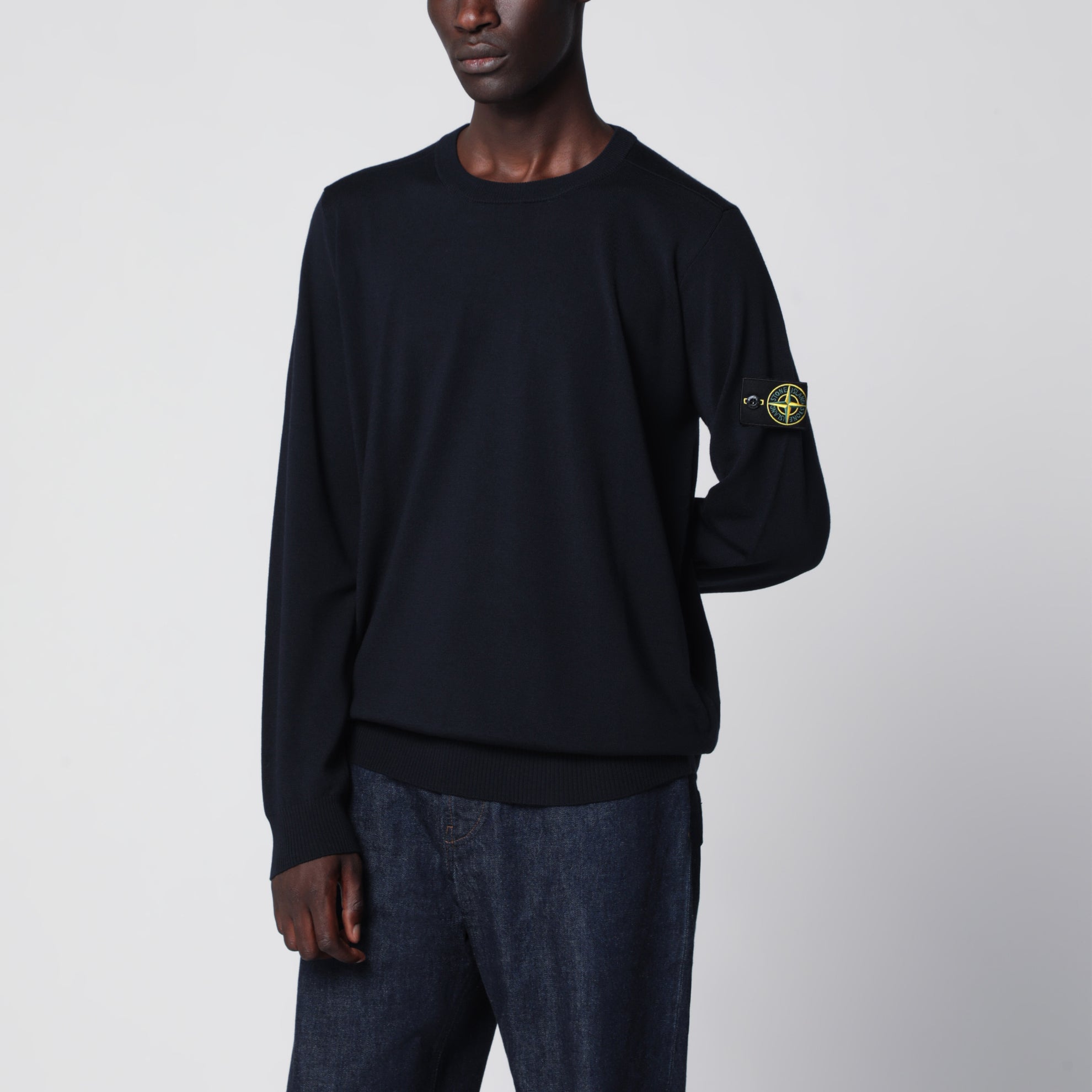 Navy blue wool crew-neck sweater