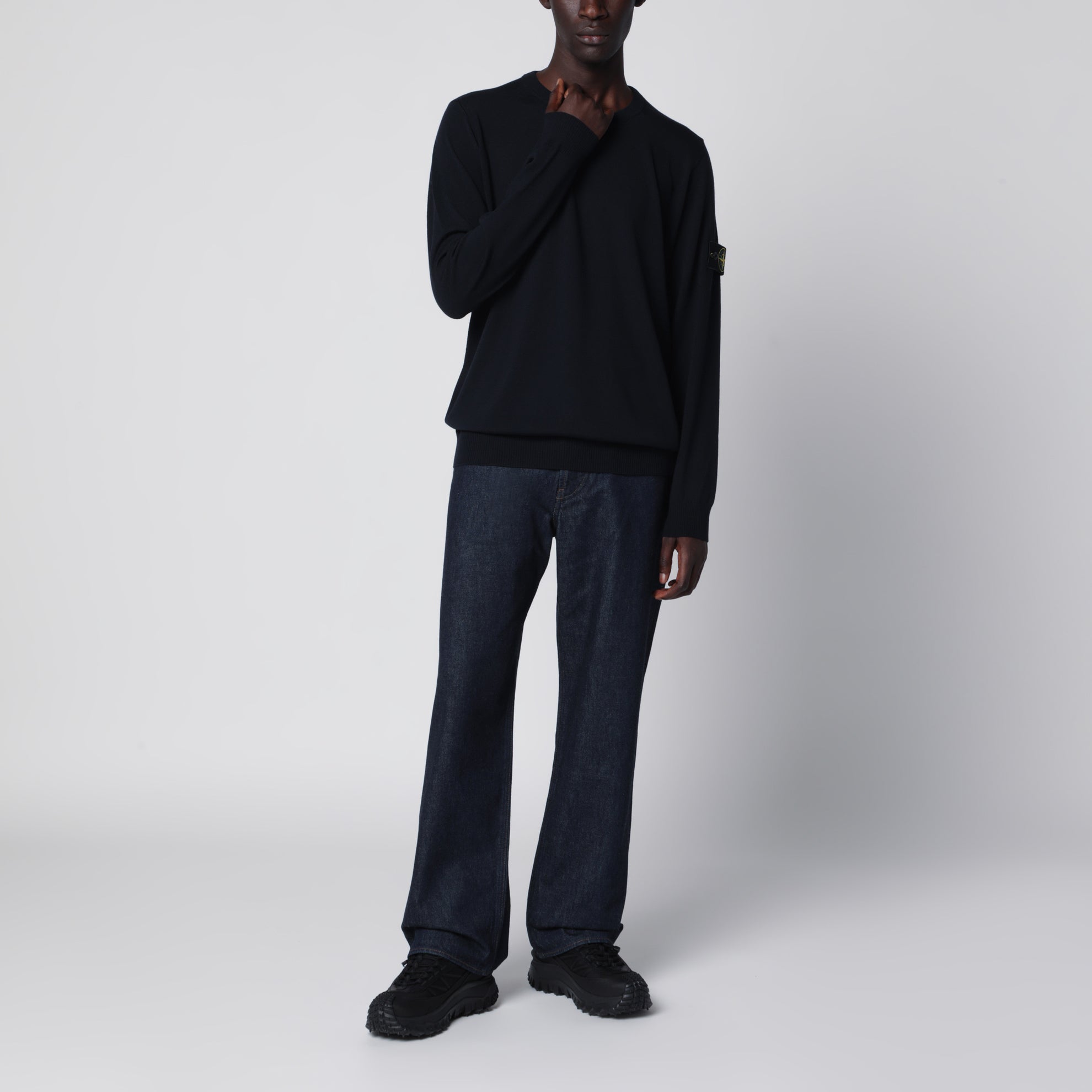 Navy blue wool crew-neck sweater