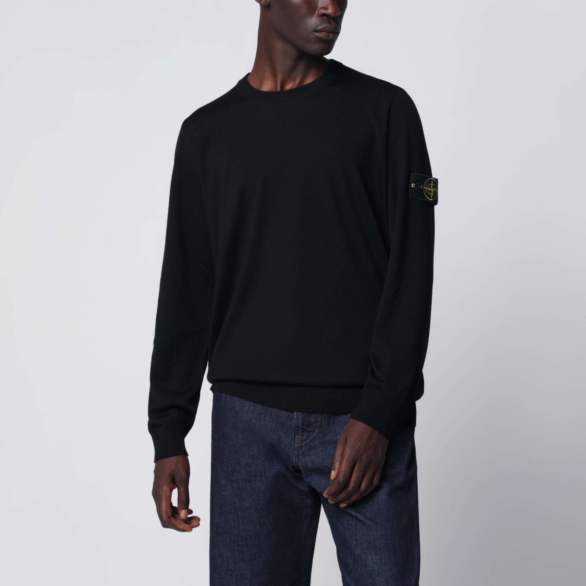 Black wool crew-neck sweater