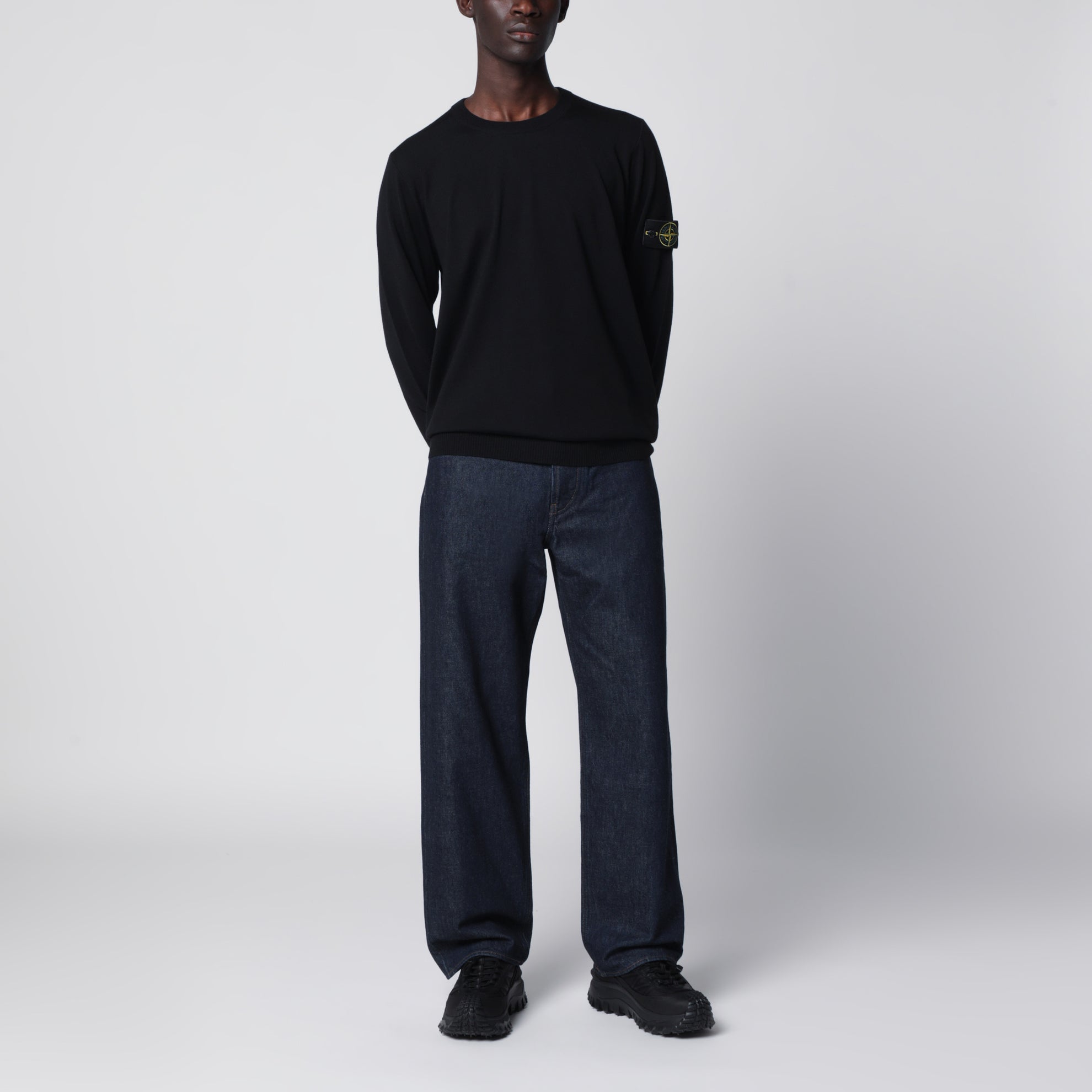 Black wool crew-neck sweater