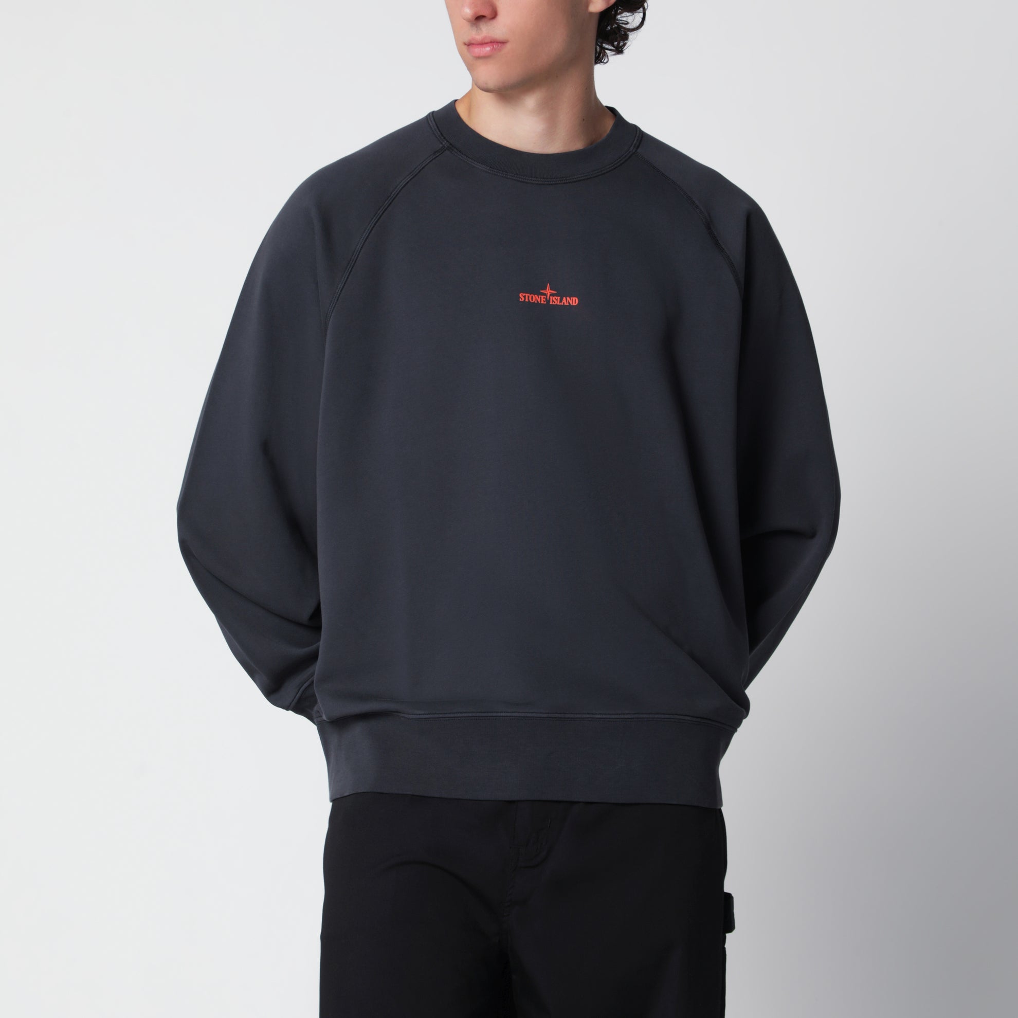 Felpa blu navy in cotone con stampe logo
