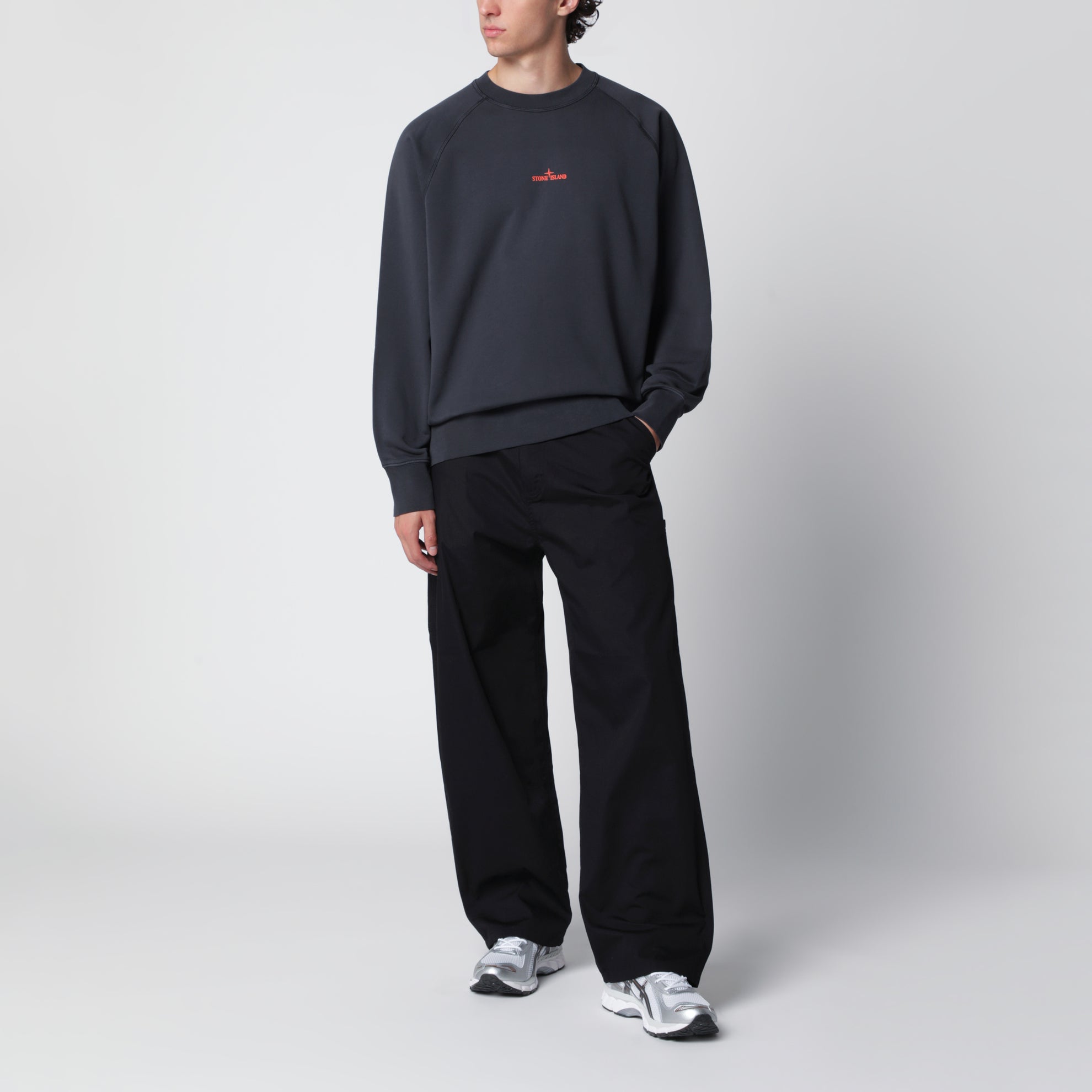 Felpa blu navy in cotone con stampe logo