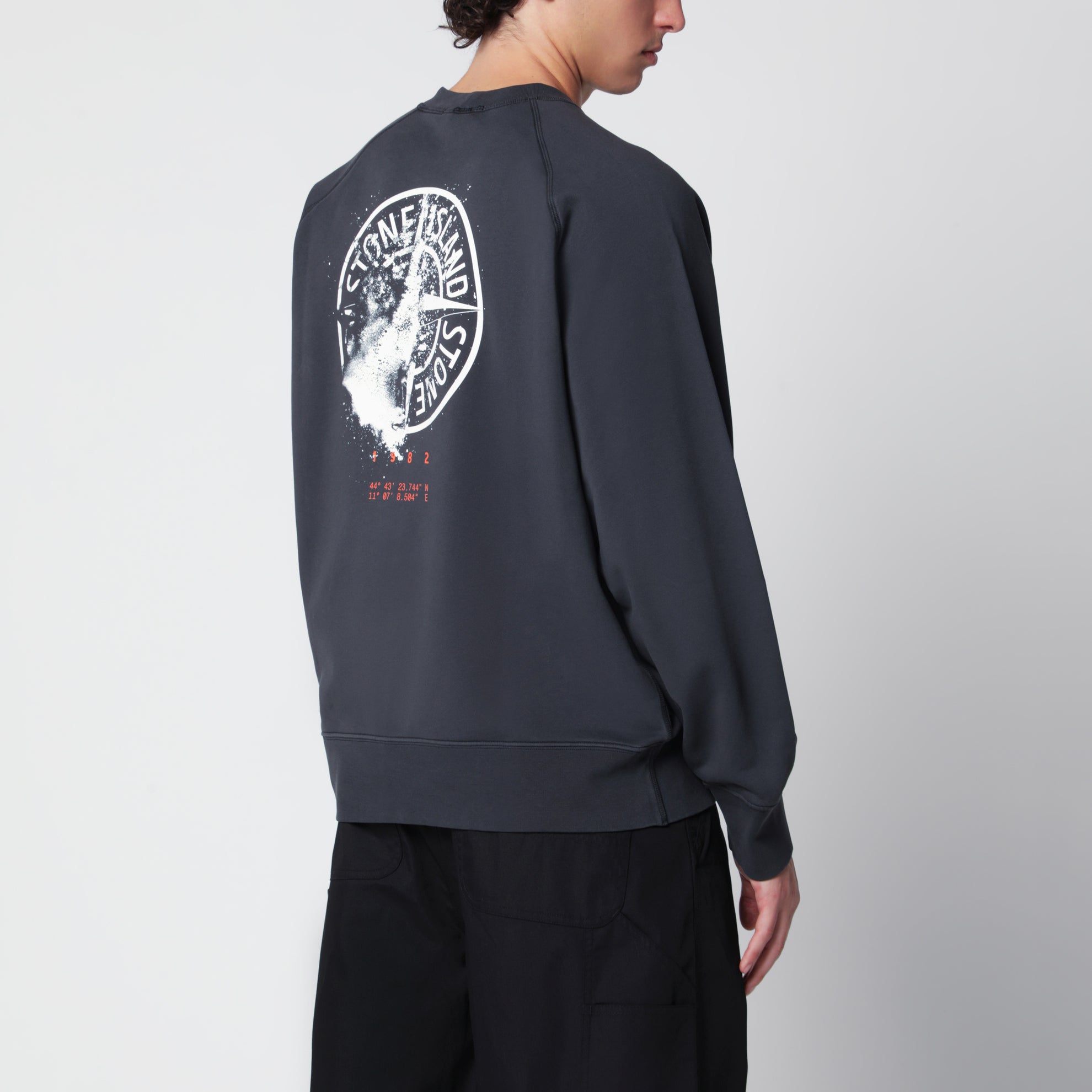 Felpa blu navy in cotone con stampe logo