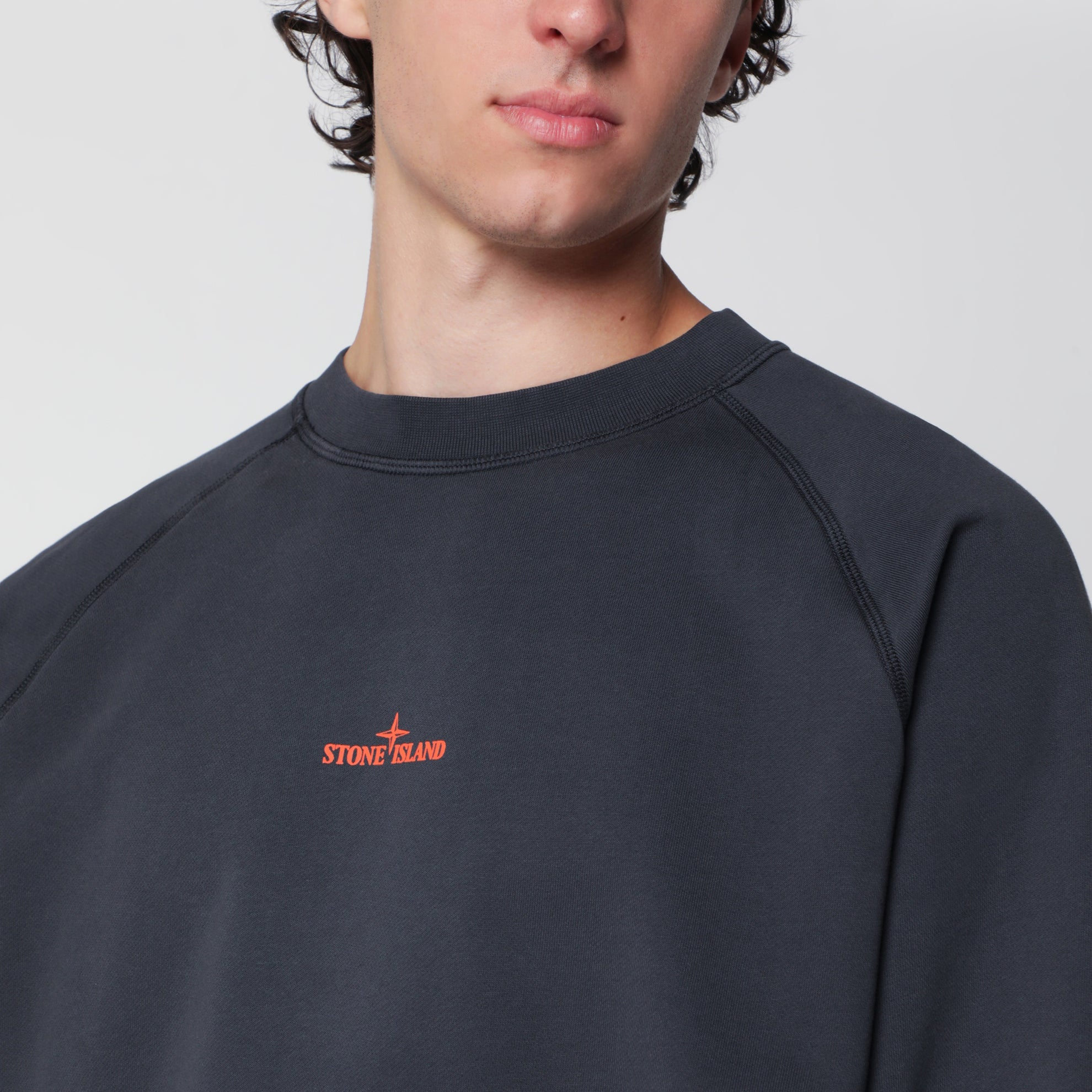 Felpa blu navy in cotone con stampe logo