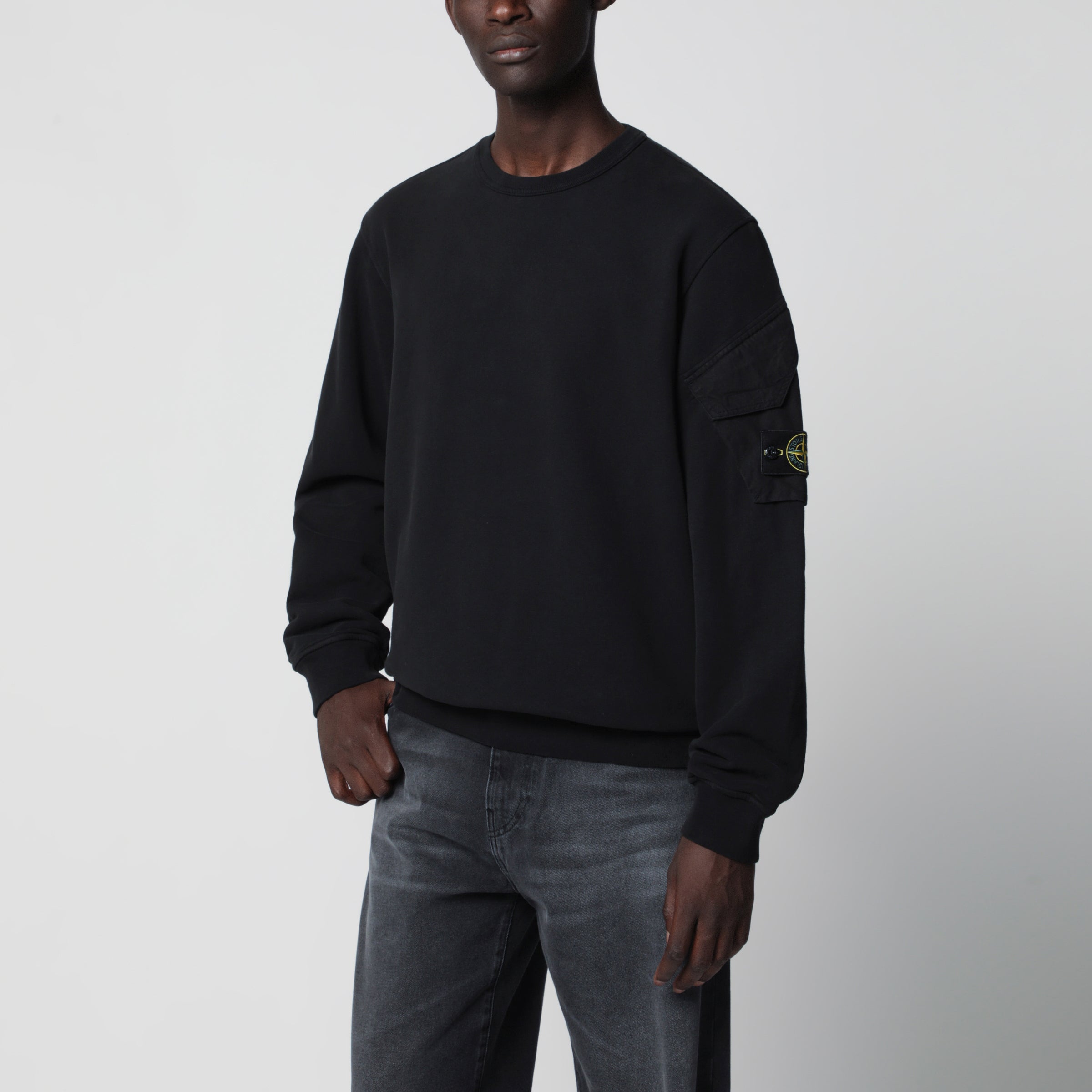 Stone Island Black cotton crewneck sweatshirt | TheDoubleF