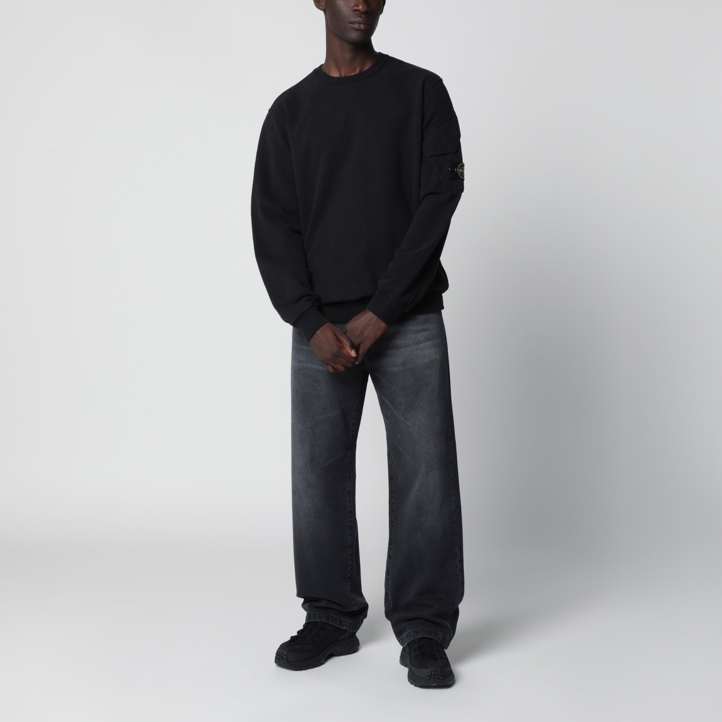 Stone Island Black cotton crewneck sweatshirt | TheDoubleF