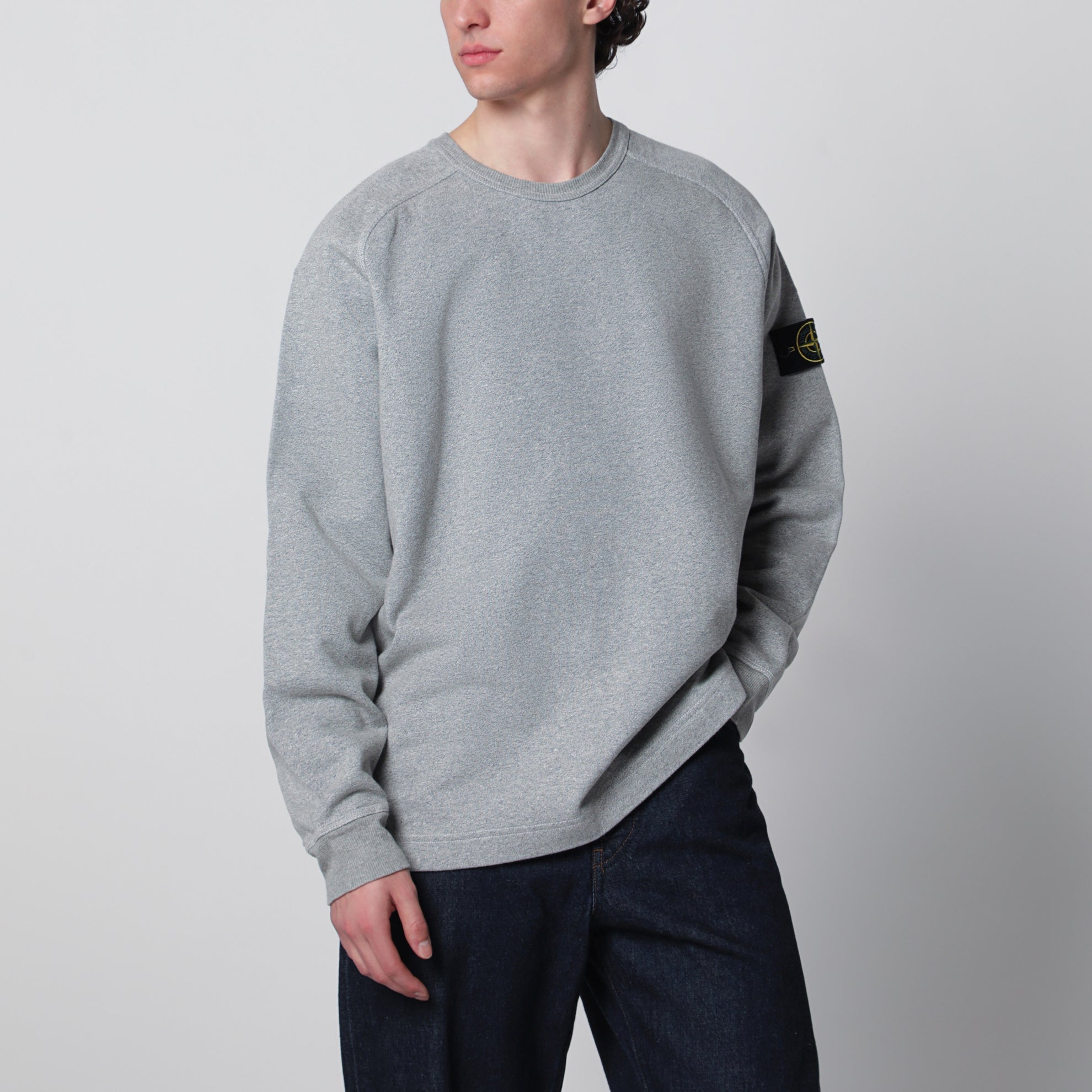 Oversized crewneck sweatshirt with raglan sleeves in melange cotton in grey