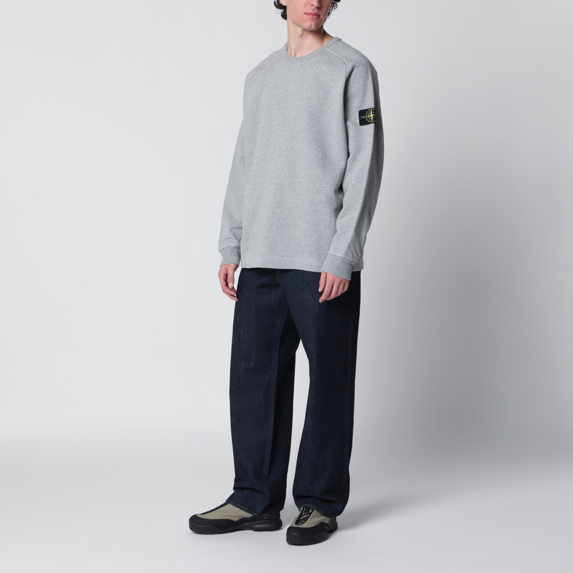 Oversized crewneck sweatshirt with raglan sleeves in melange cotton in grey