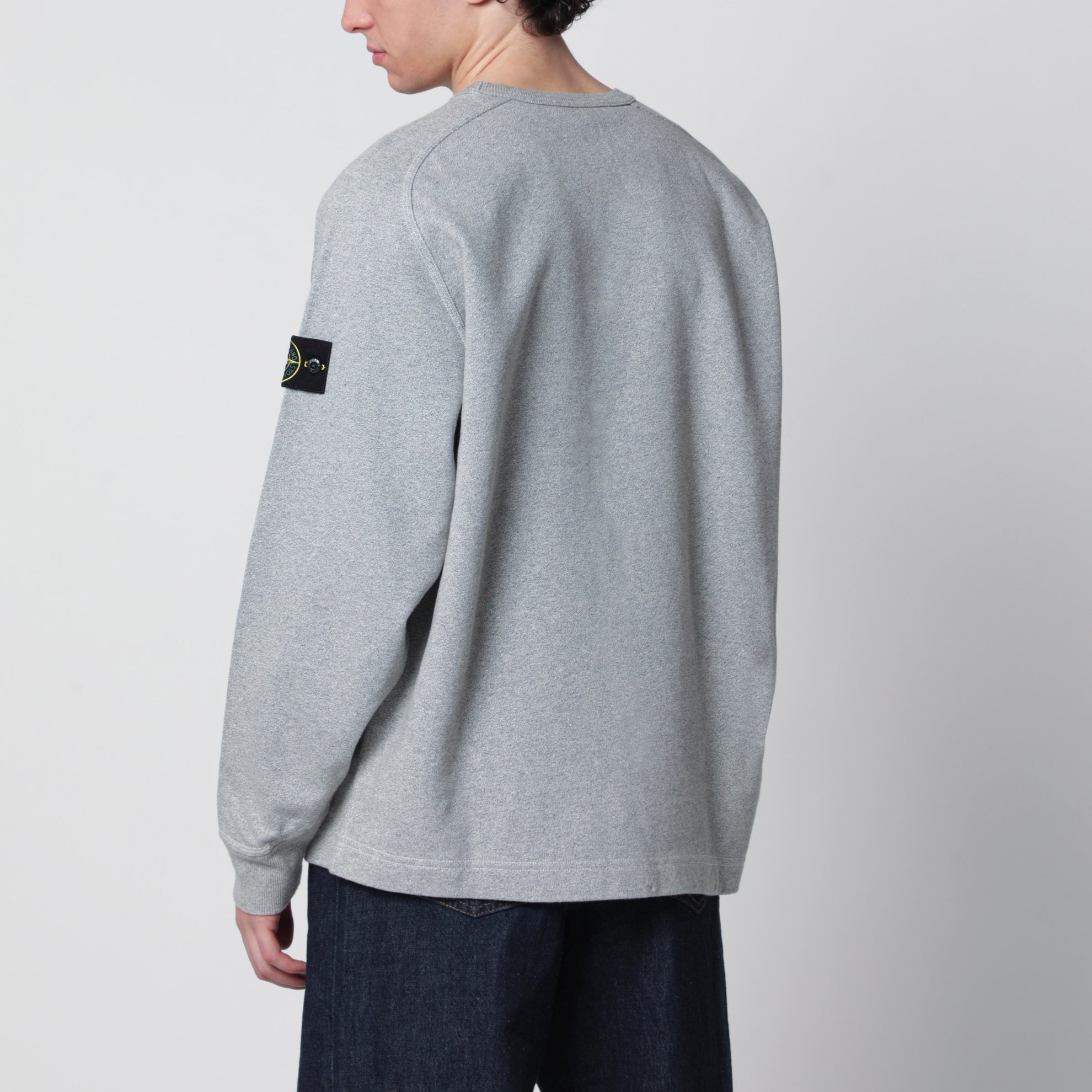 Oversized crewneck sweatshirt with raglan sleeves in melange cotton in grey