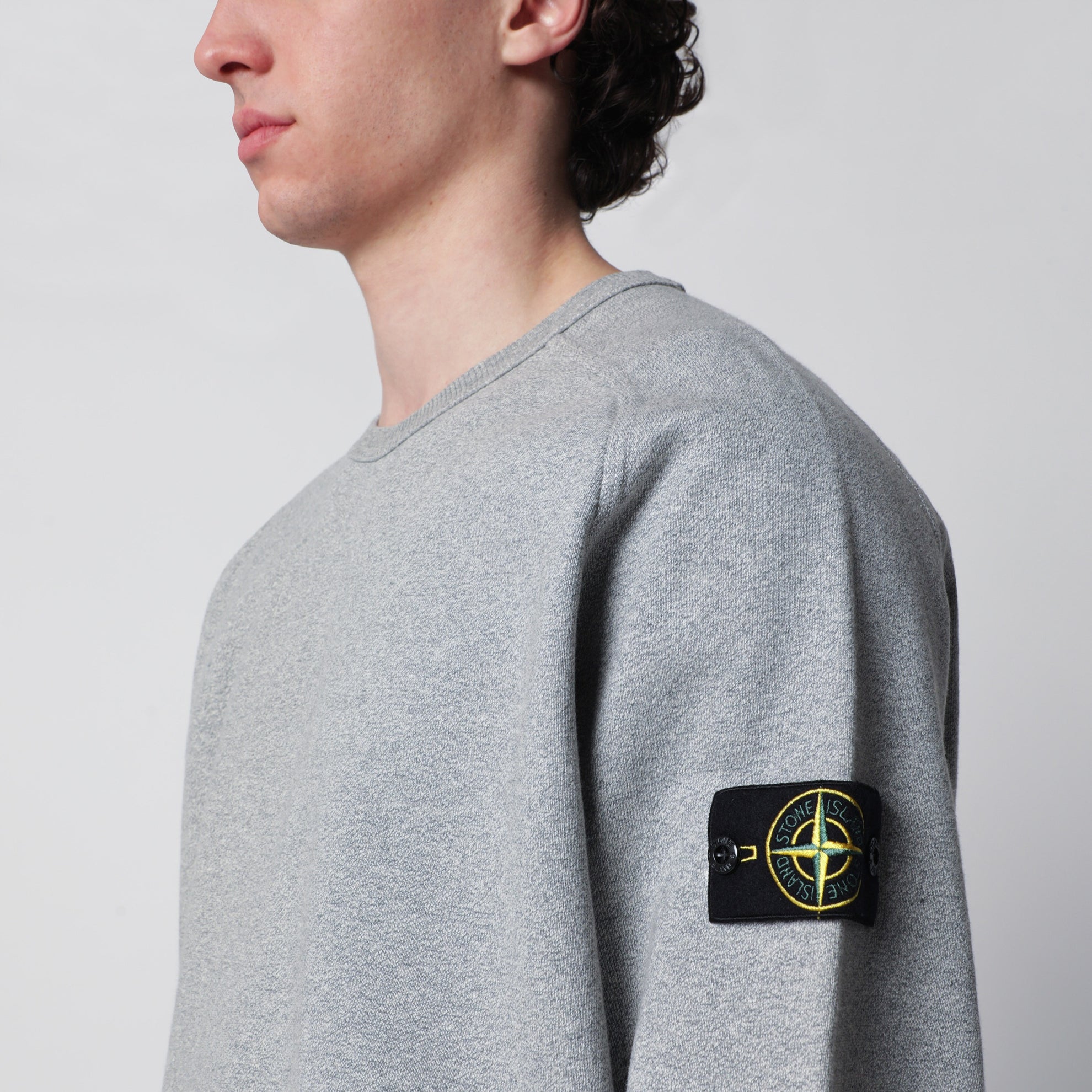 Oversized crewneck sweatshirt with raglan sleeves in melange cotton in grey