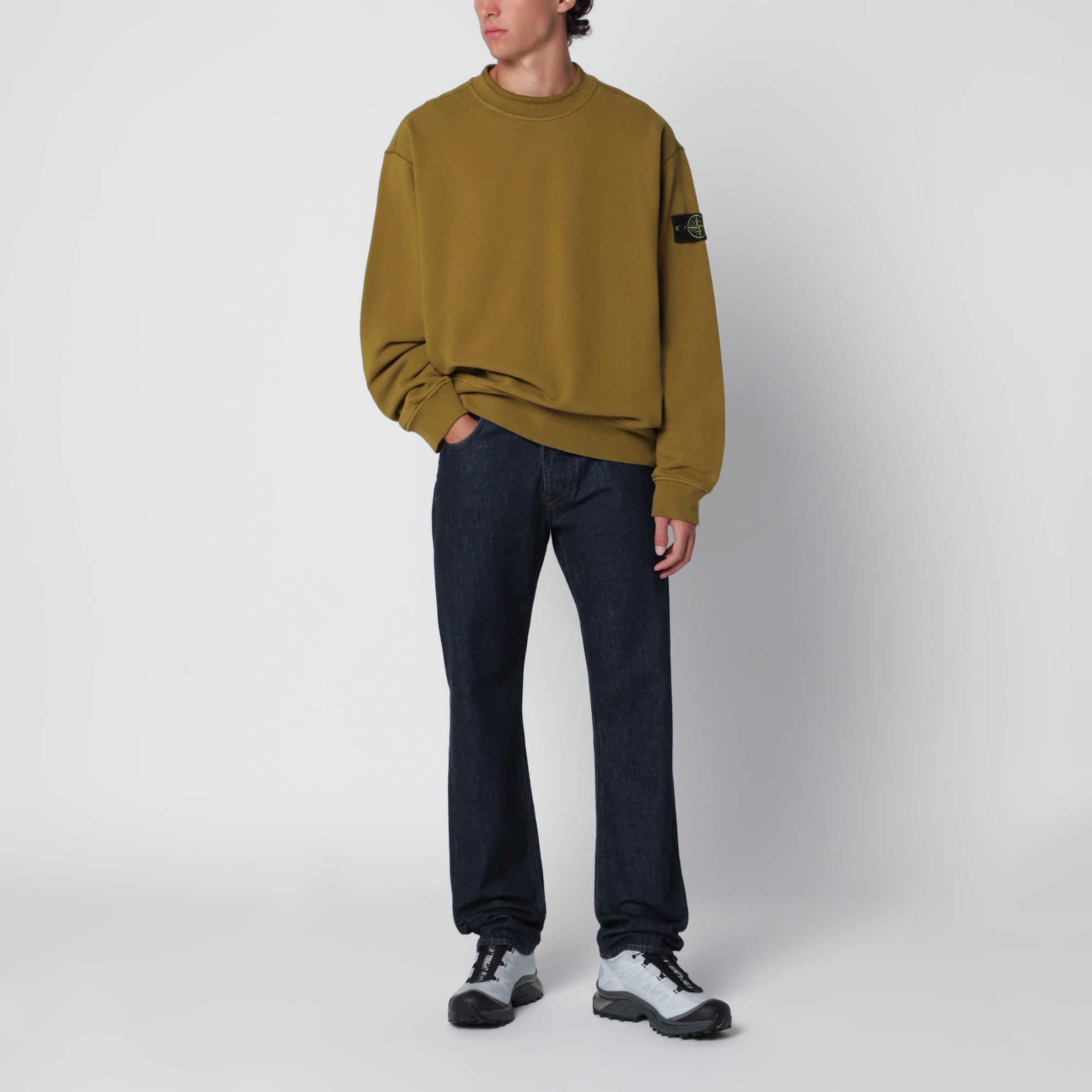 Oversize Rundhals-Sweatshirt in Cactusfarbe