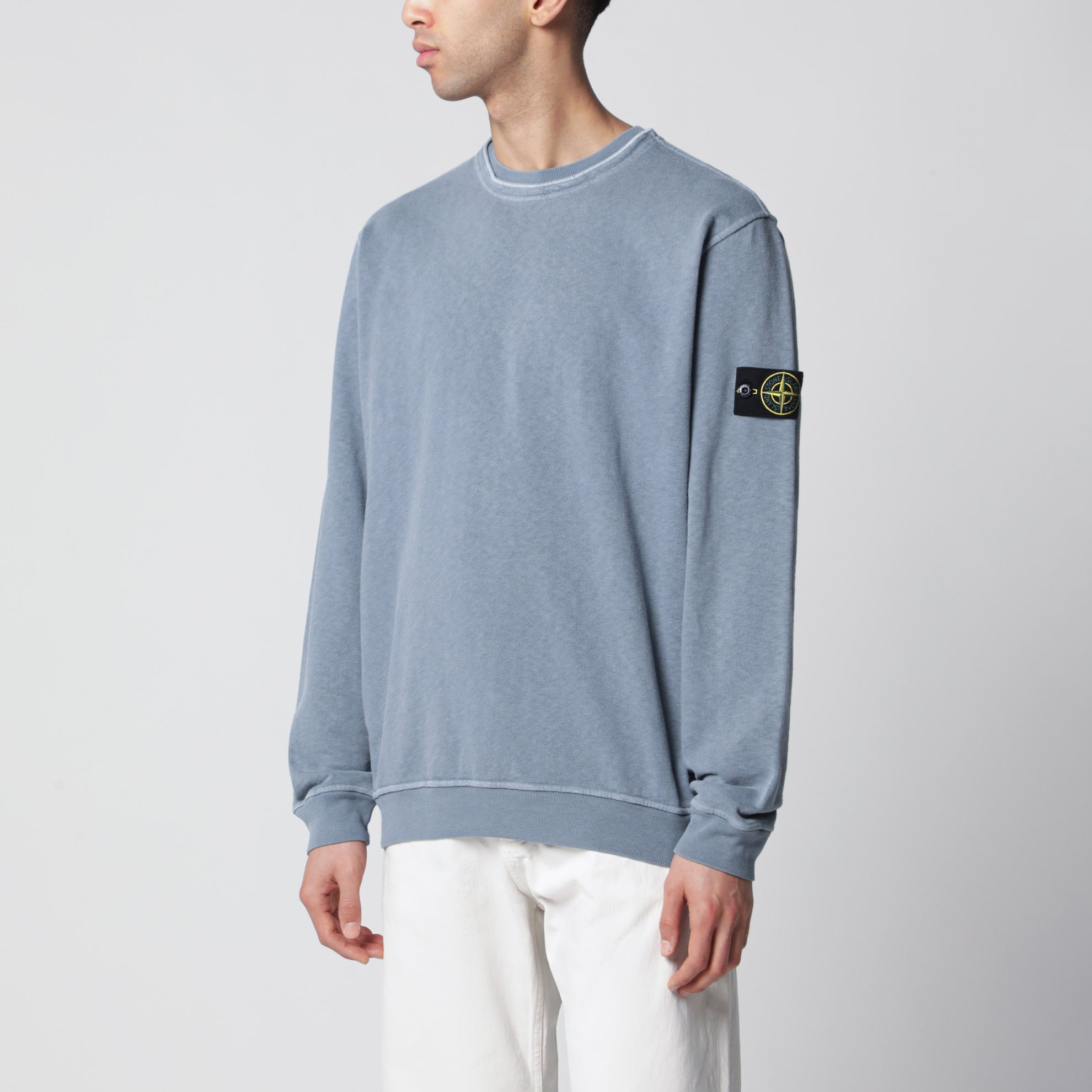 Rundhals-Sweatshirt aus Slub-Baumwolle in Blau