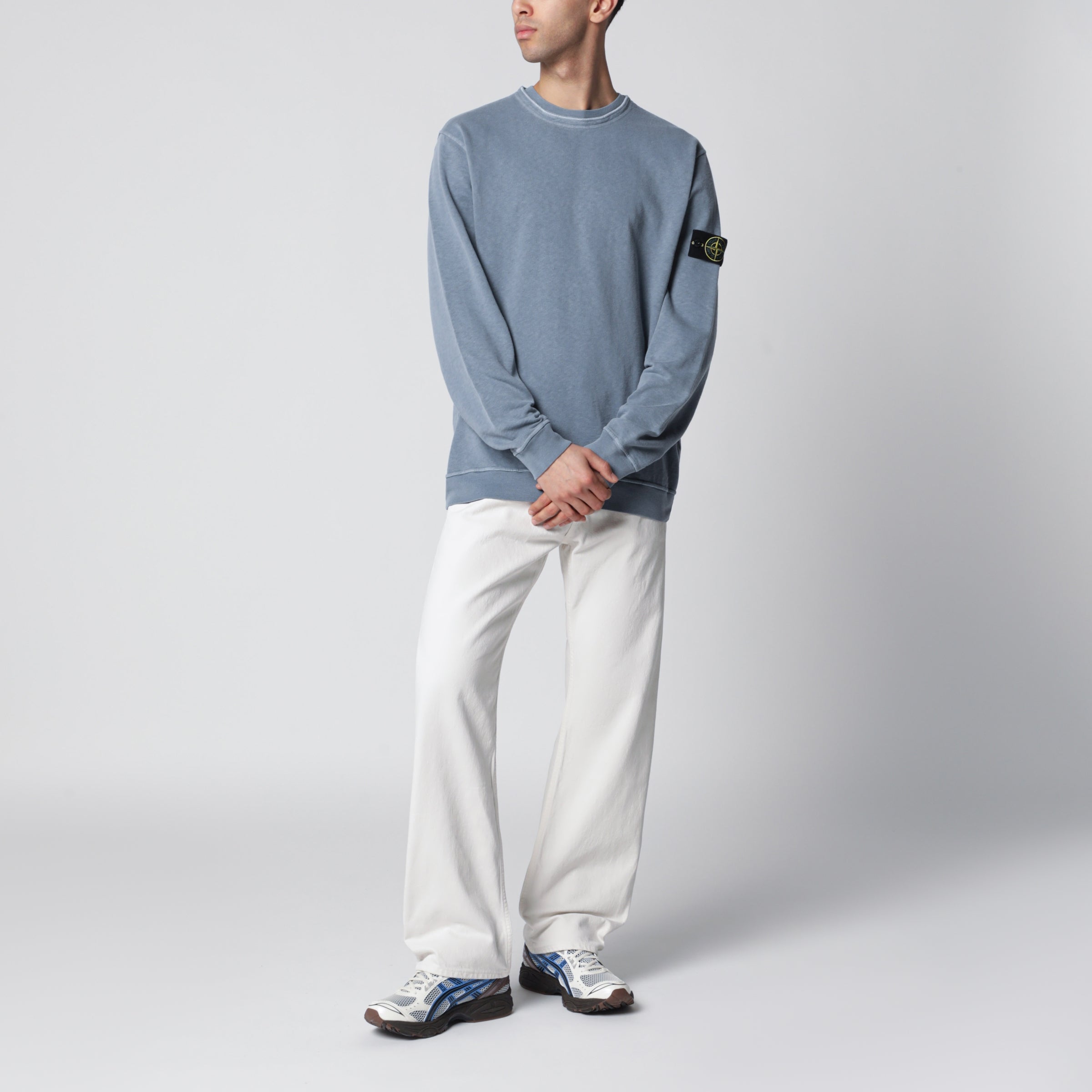 Stone Island Crewneck sweatshirt in slub cotton, blue | TheDoubleF