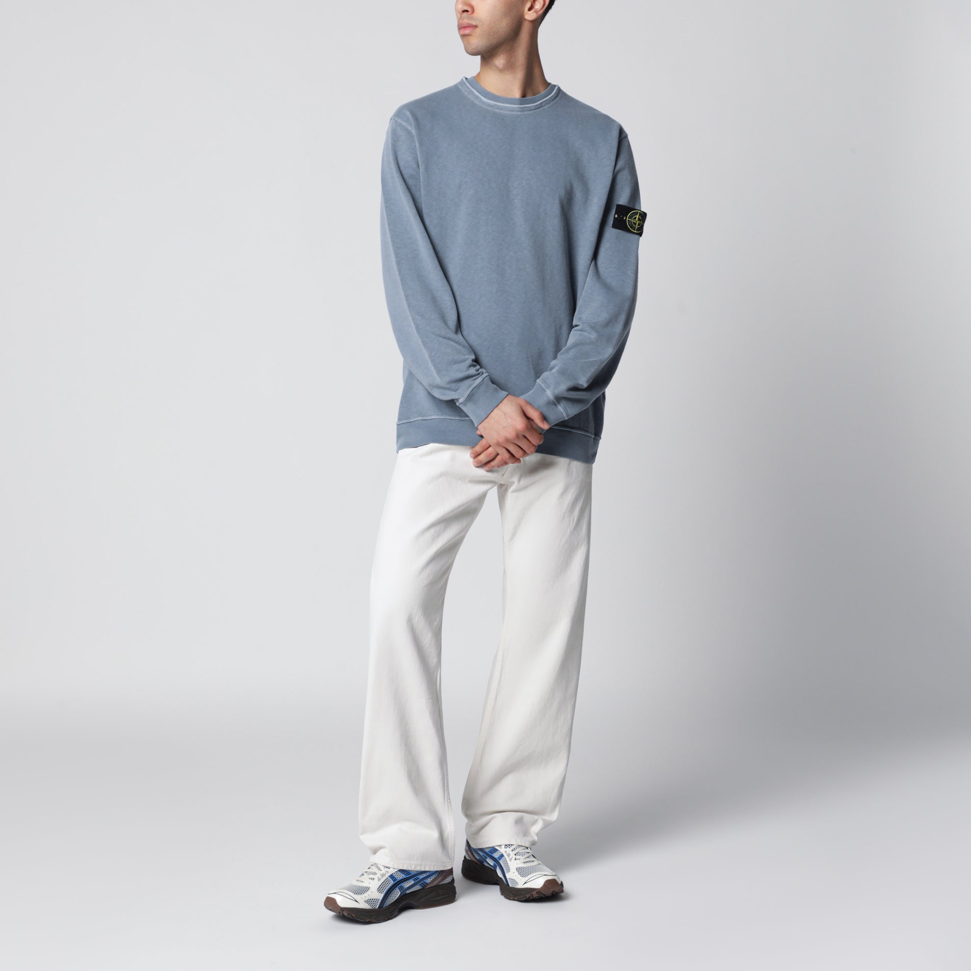 Rundhals-Sweatshirt aus Slub-Baumwolle in Blau