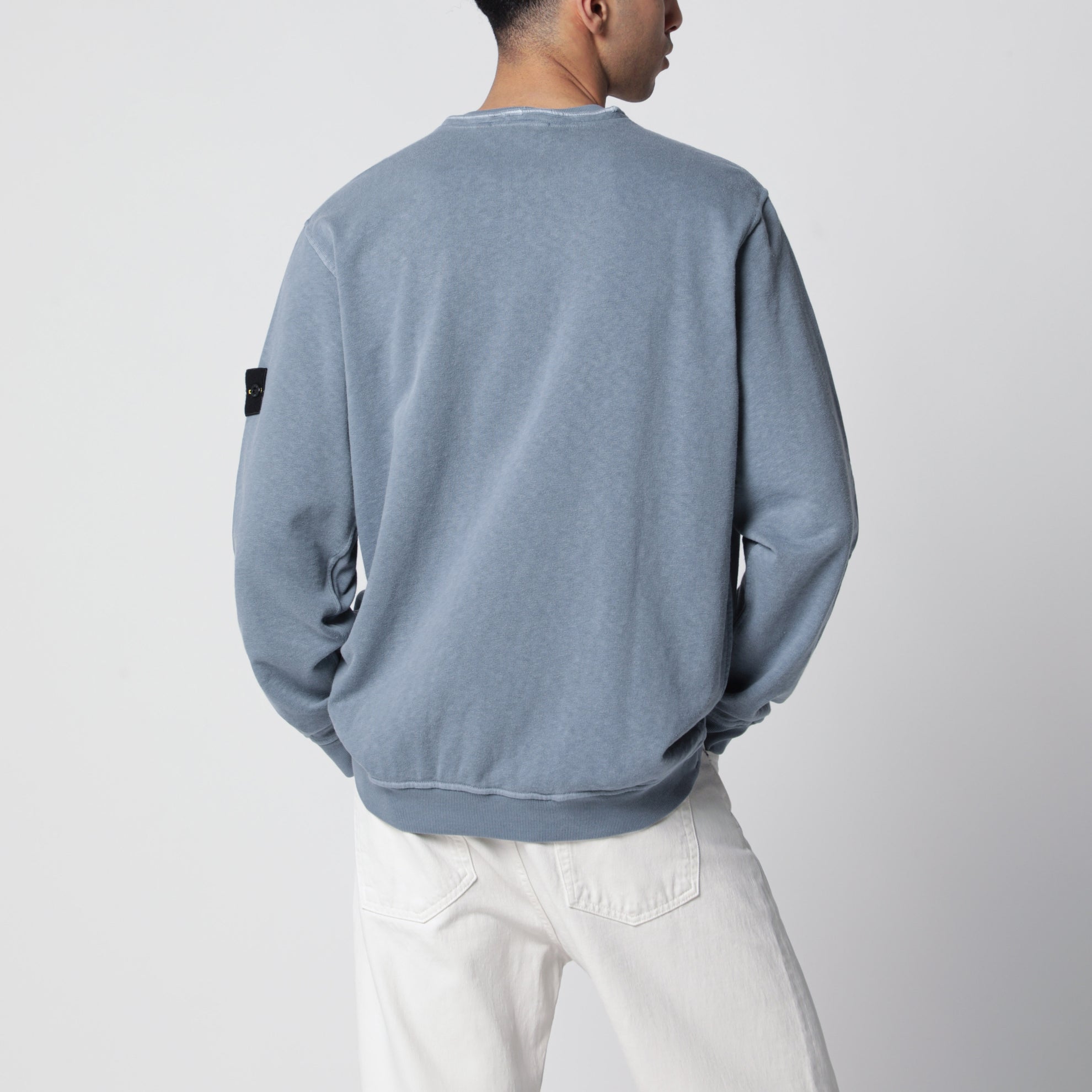 Rundhals-Sweatshirt aus Slub-Baumwolle in Blau