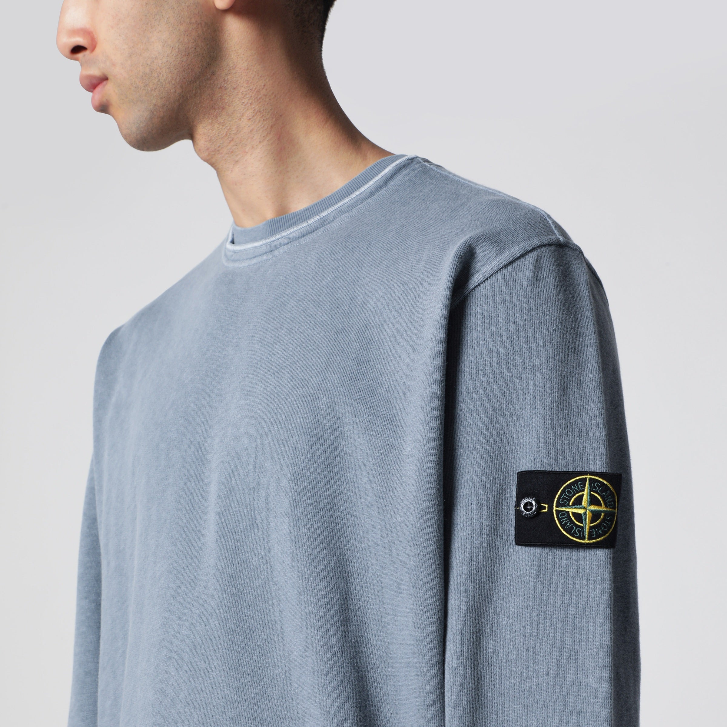 Stone Island Crewneck sweatshirt in slub cotton, blue | TheDoubleF