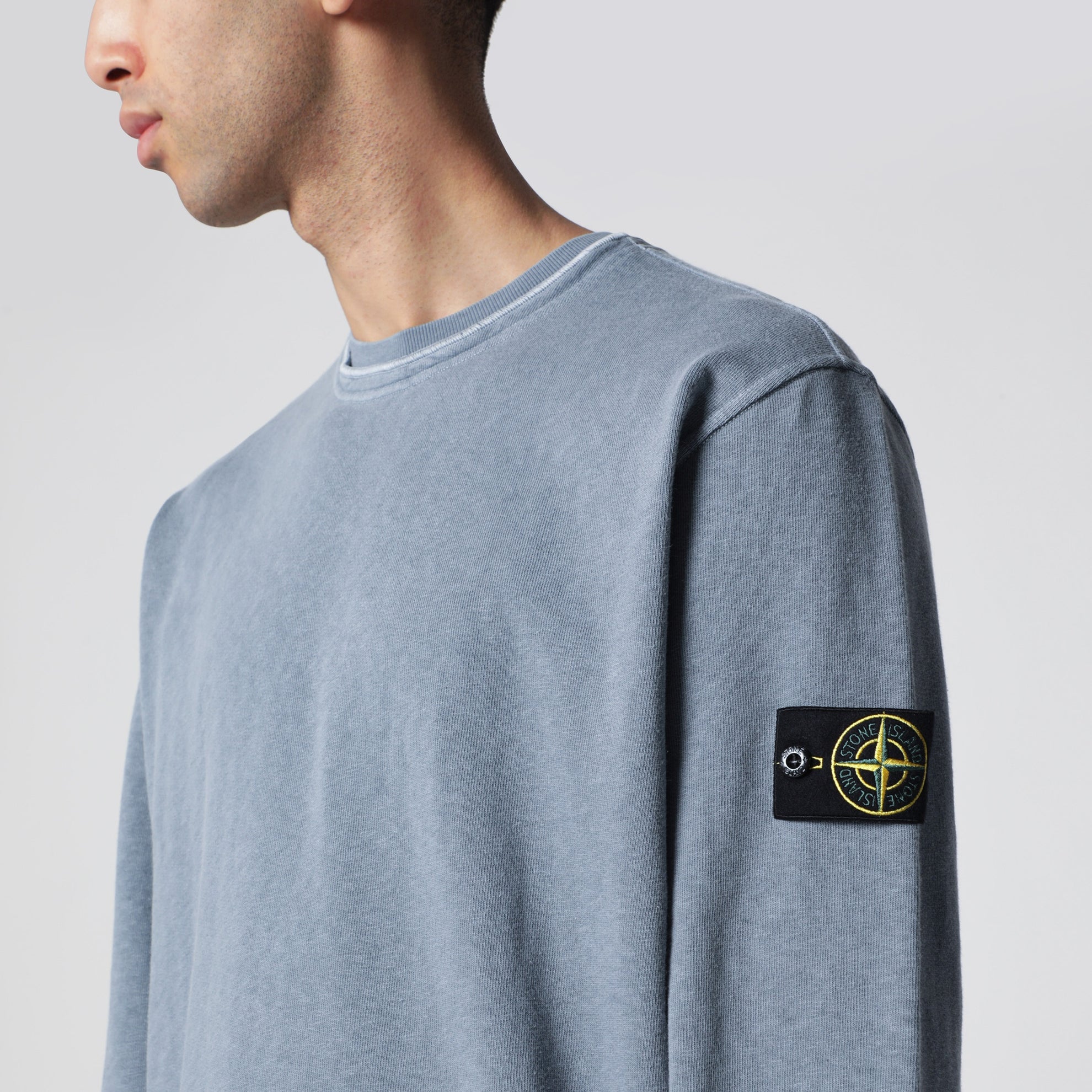 Rundhals-Sweatshirt aus Slub-Baumwolle in Blau