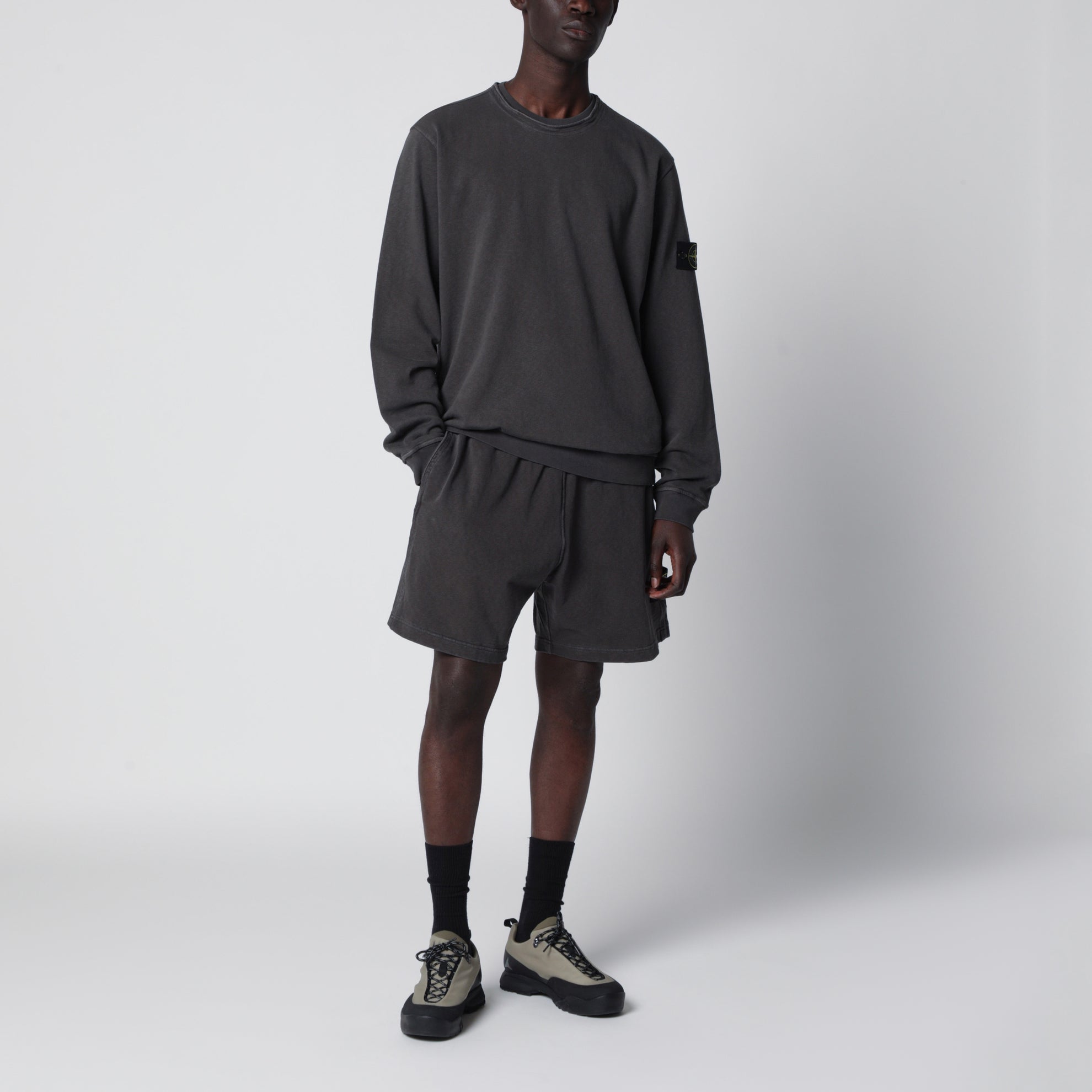 Felpa girocollo in cotone malfilé grigia