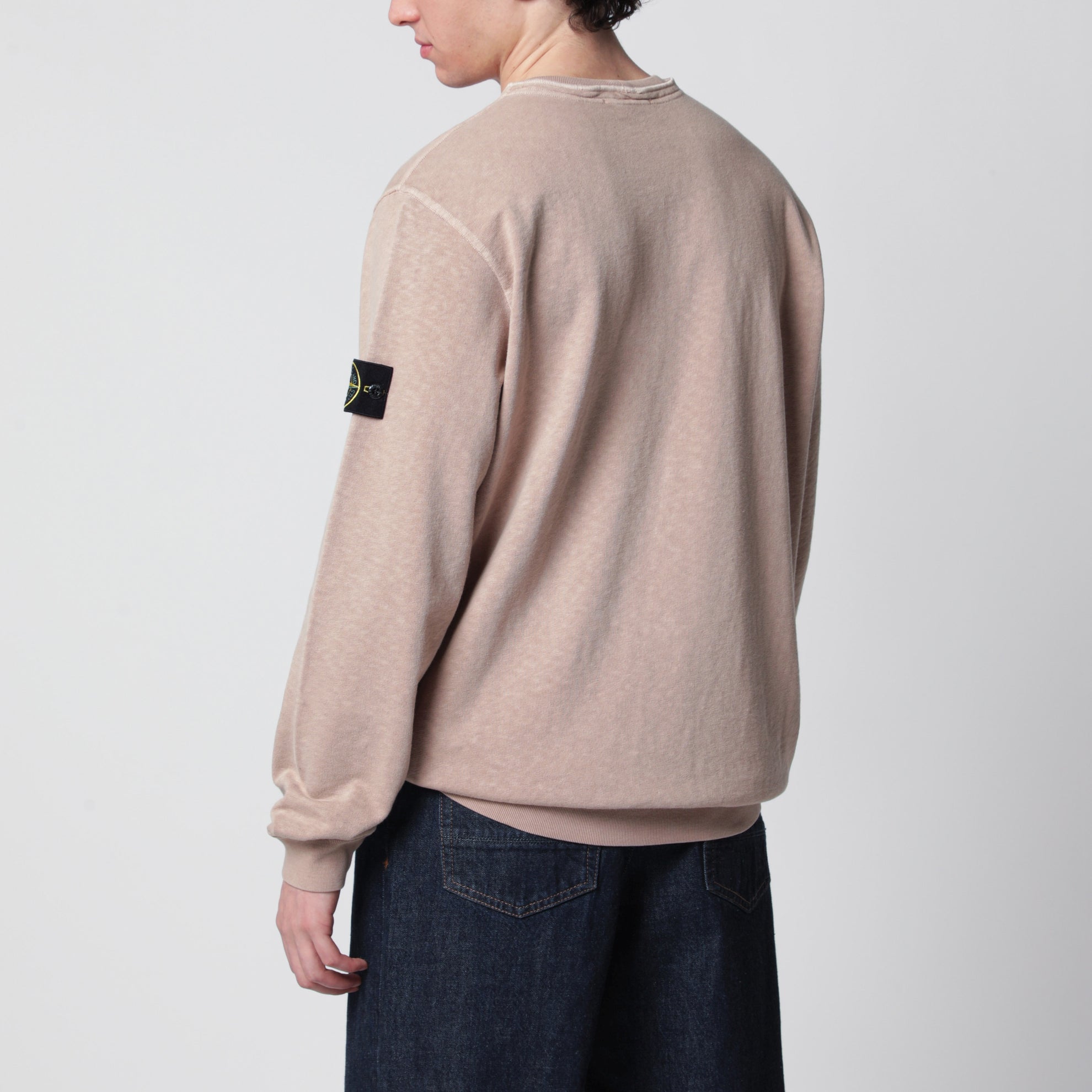 Crewneck sweatshirt with OLD garment-dyed treatment in slub cotton in beige