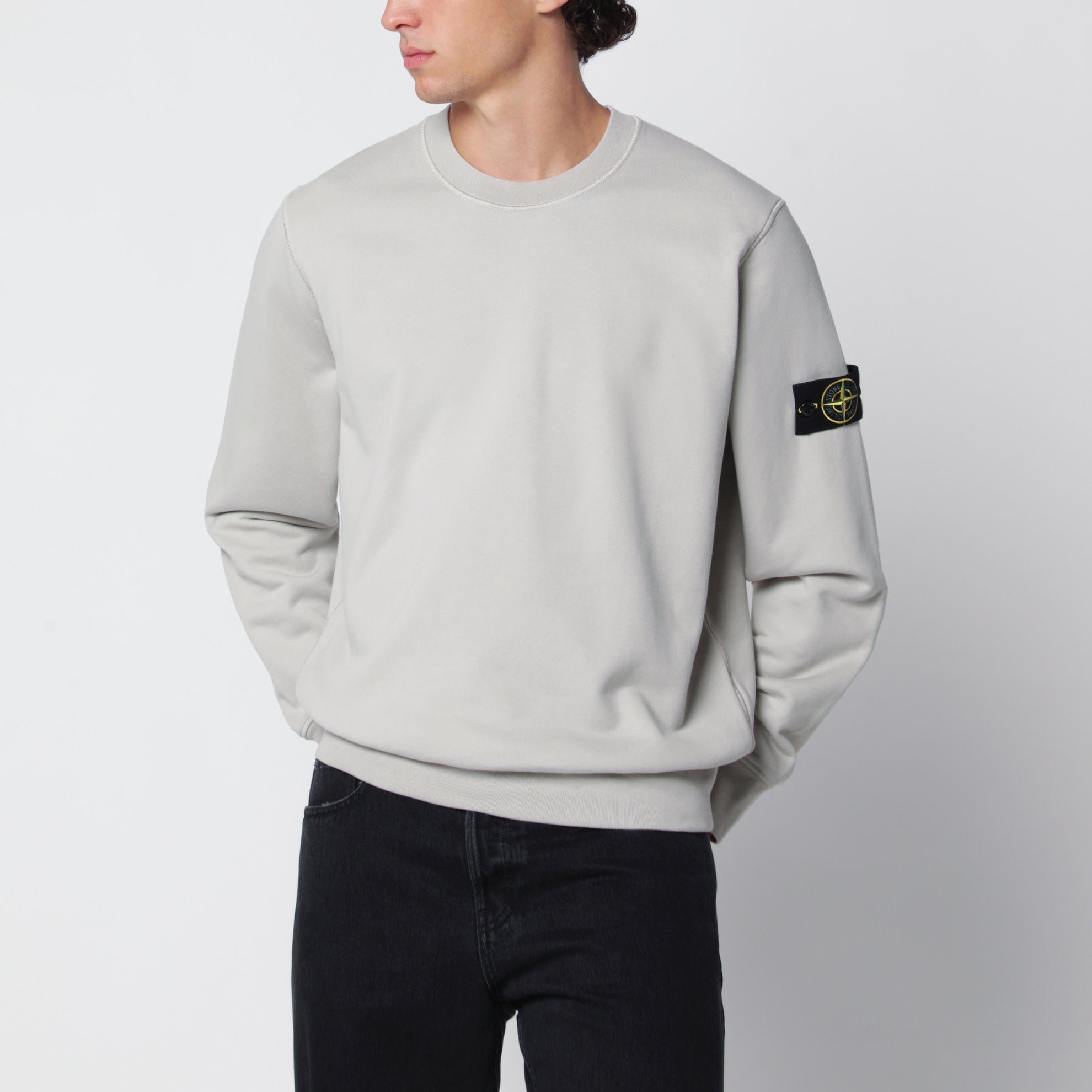 Pearl grey cotton crewneck sweatshirt