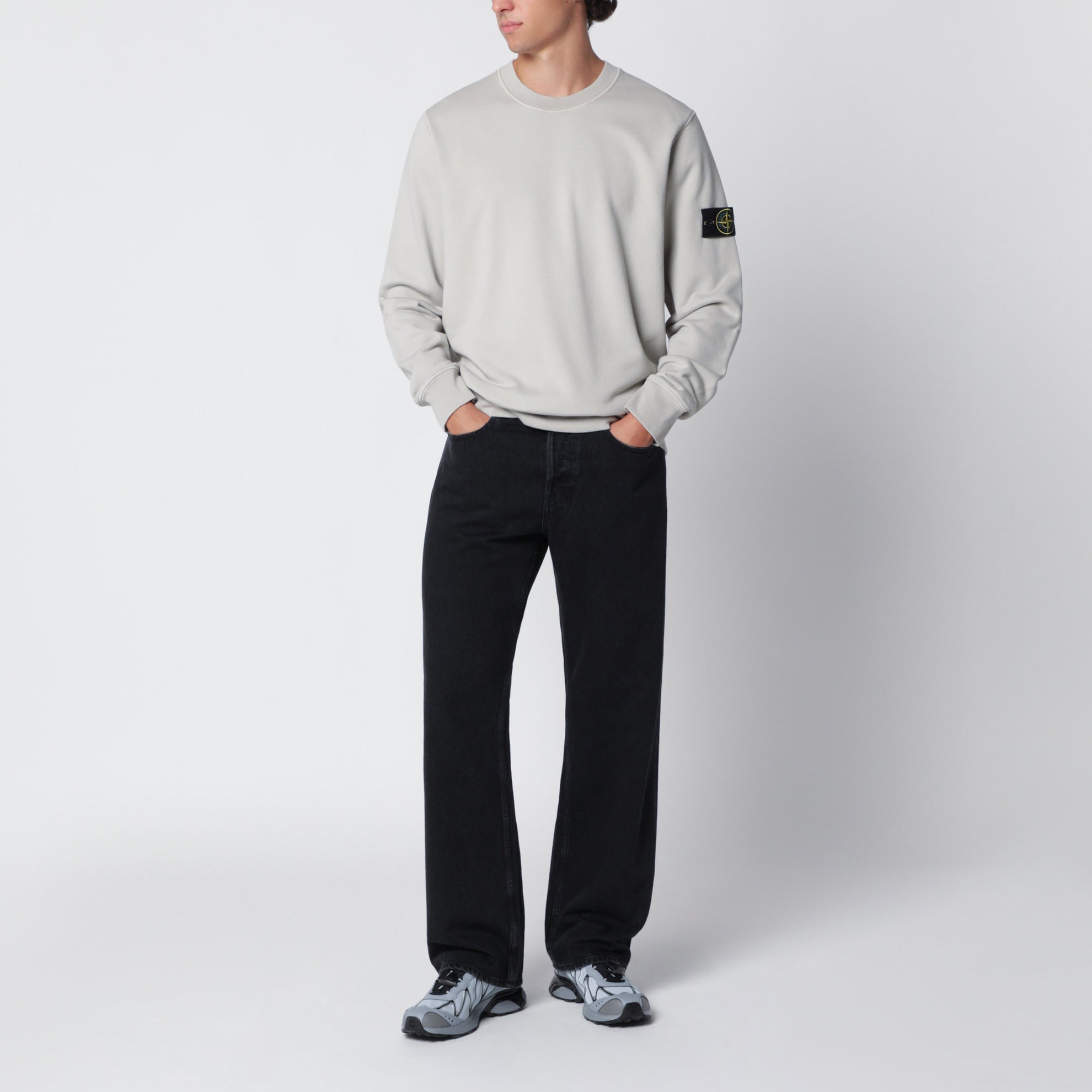 Pearl grey cotton crewneck sweatshirt