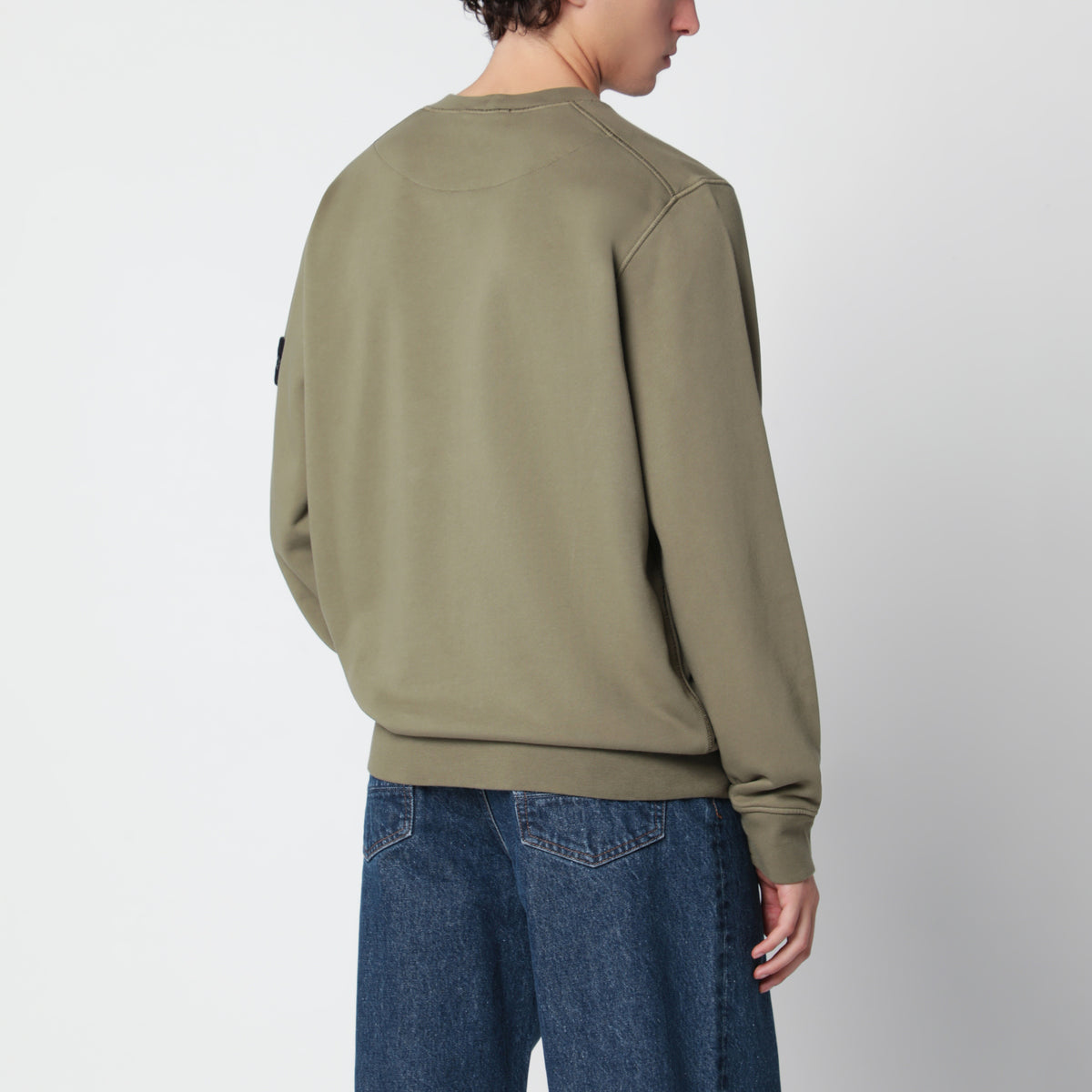 Sweat-shirt col rond vert militaire en coton