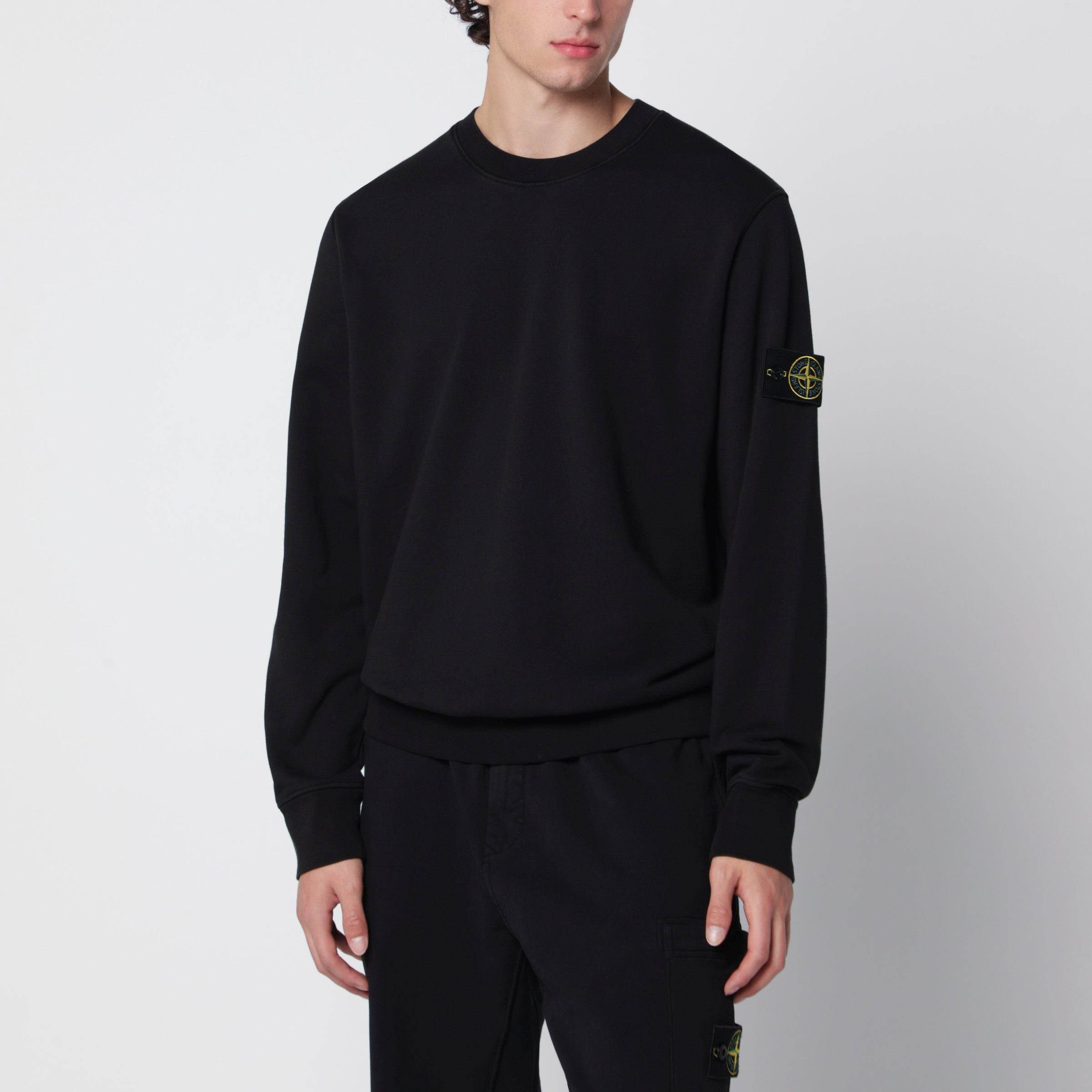 トップス stone  Stone Island Black cotton crew-neck sweatshirt | TheDoubleF