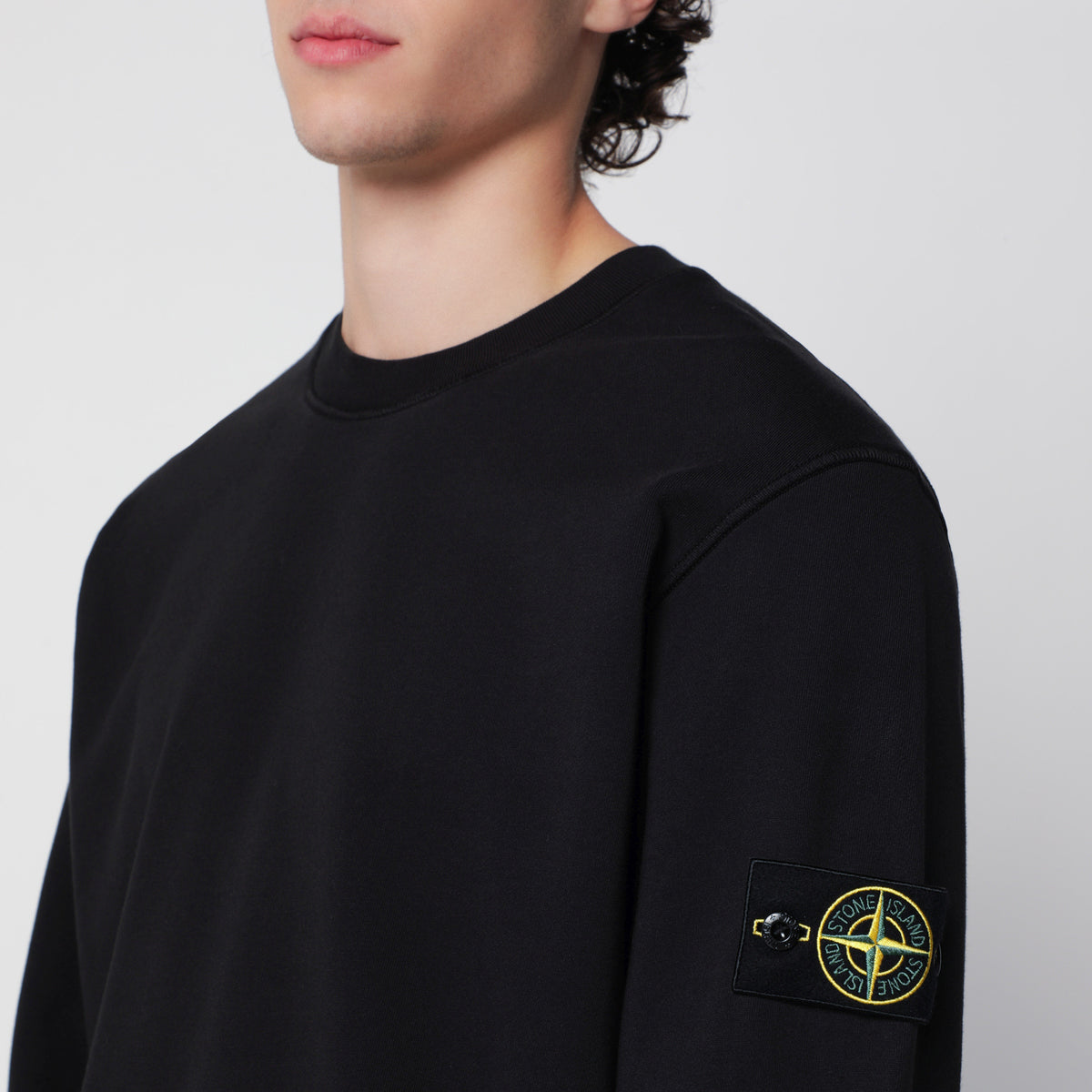 Black cotton crew-neck sweatshirt