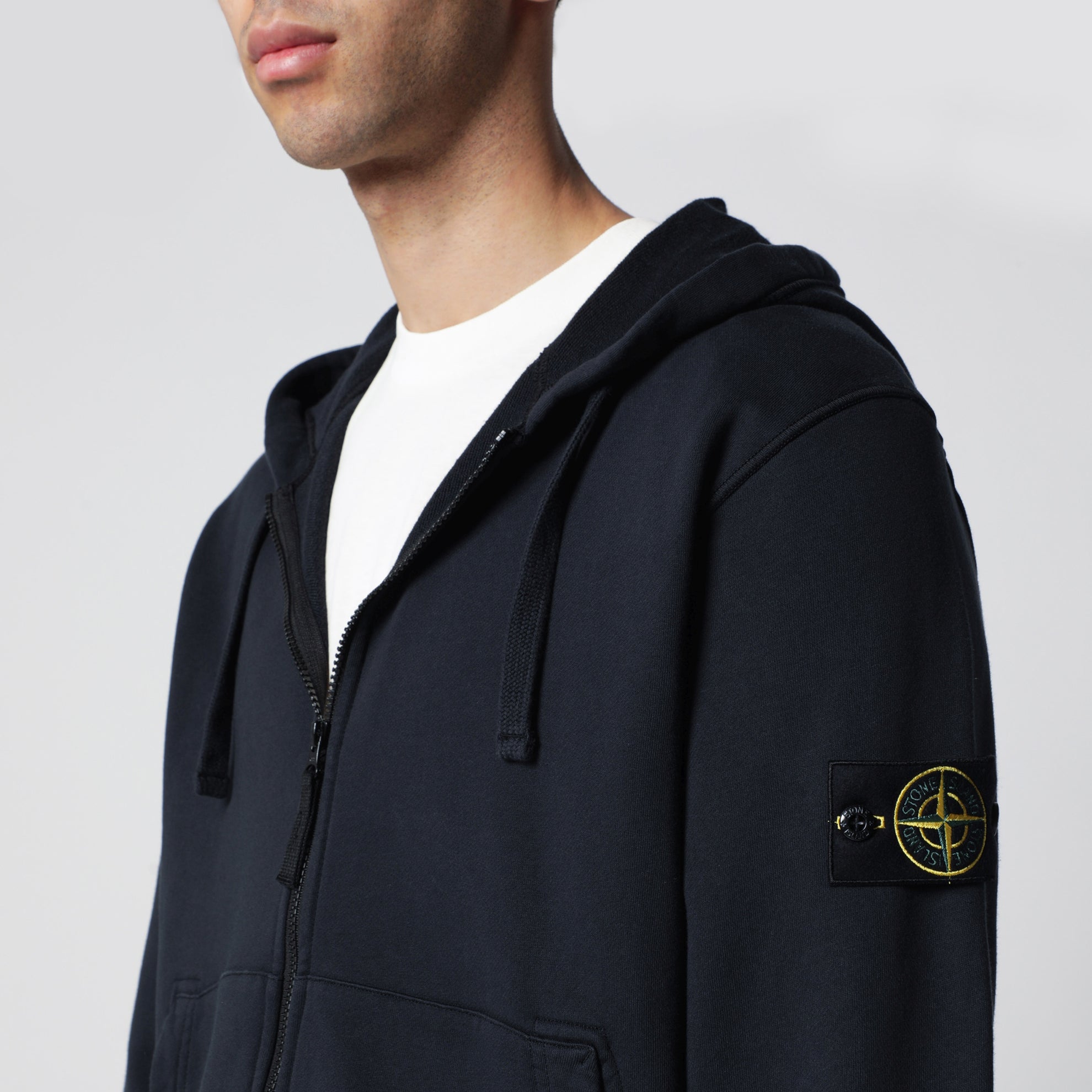 Sweat à capuche zippé regular en coton bio bleu