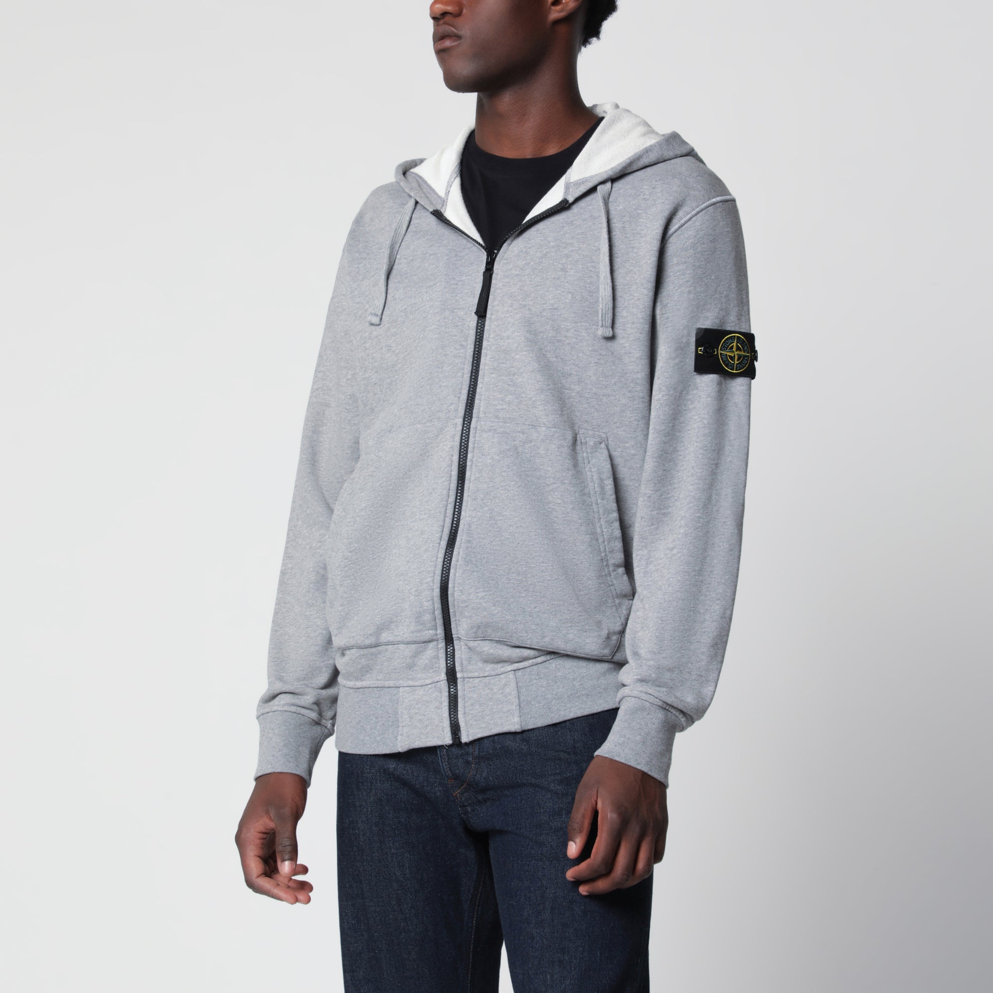 Grey mélange cotton hoodie