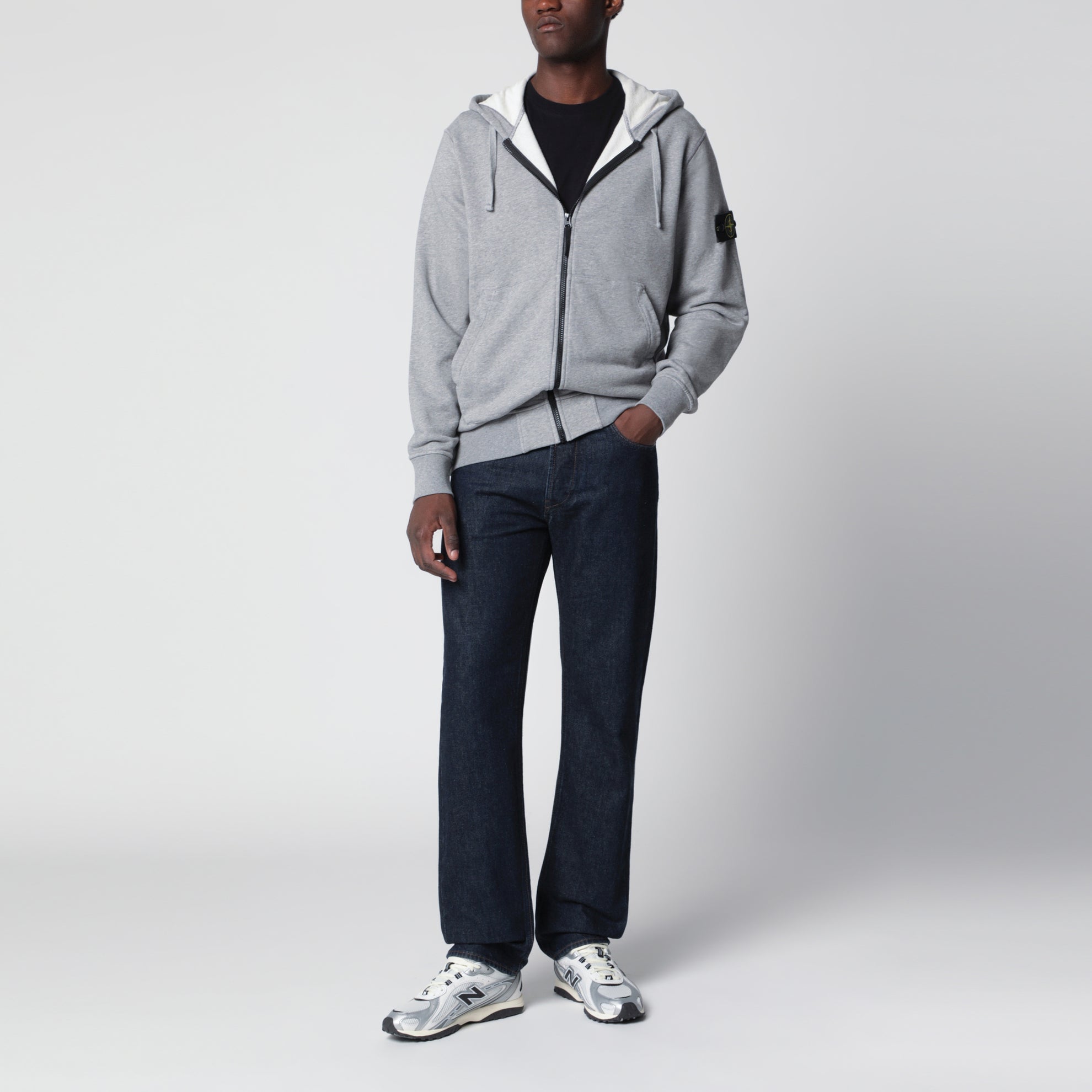 Grey mélange cotton hoodie