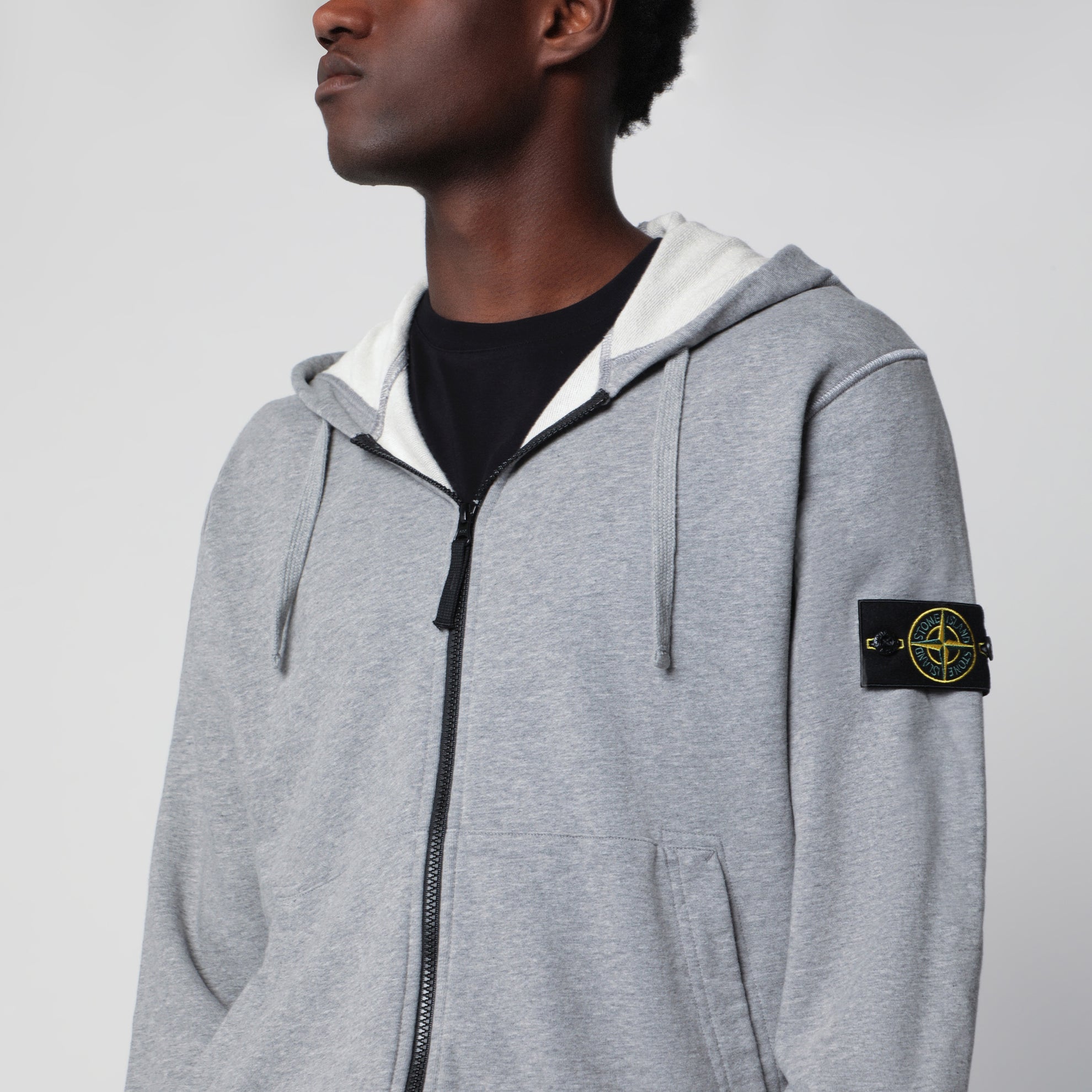 Grey mélange cotton hoodie