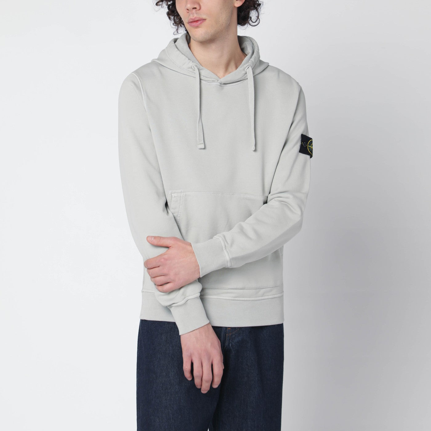 Felpa con cappuccio grigio perla in cotone