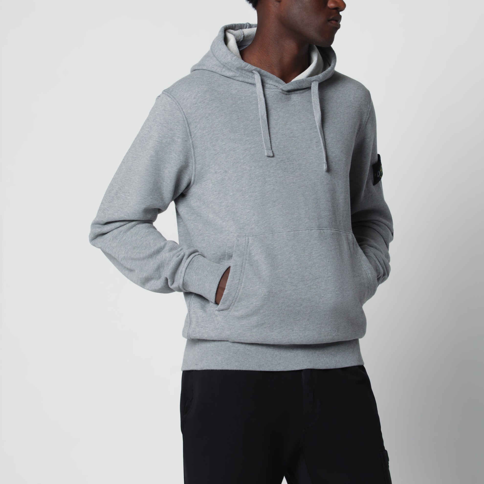 Sweat à capuche en coton gris chiné