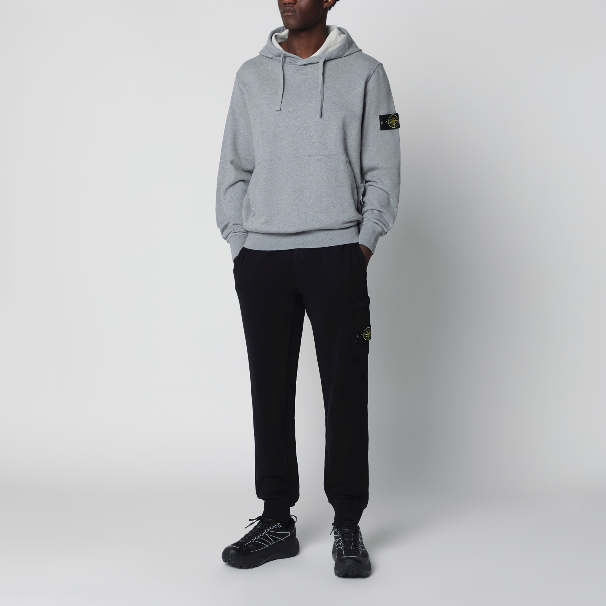 Sweat à capuche en coton gris chiné