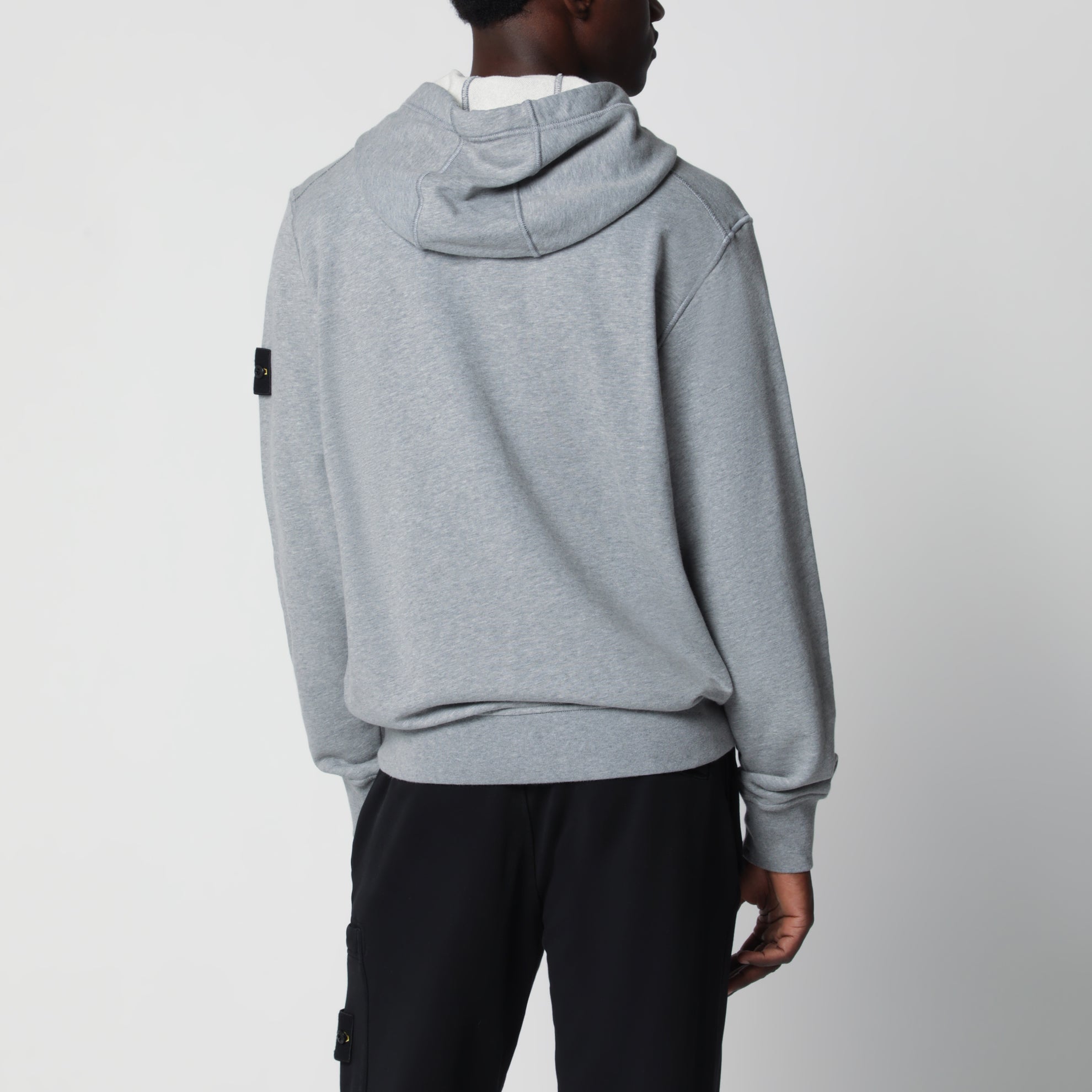Sweat à capuche en coton gris chiné