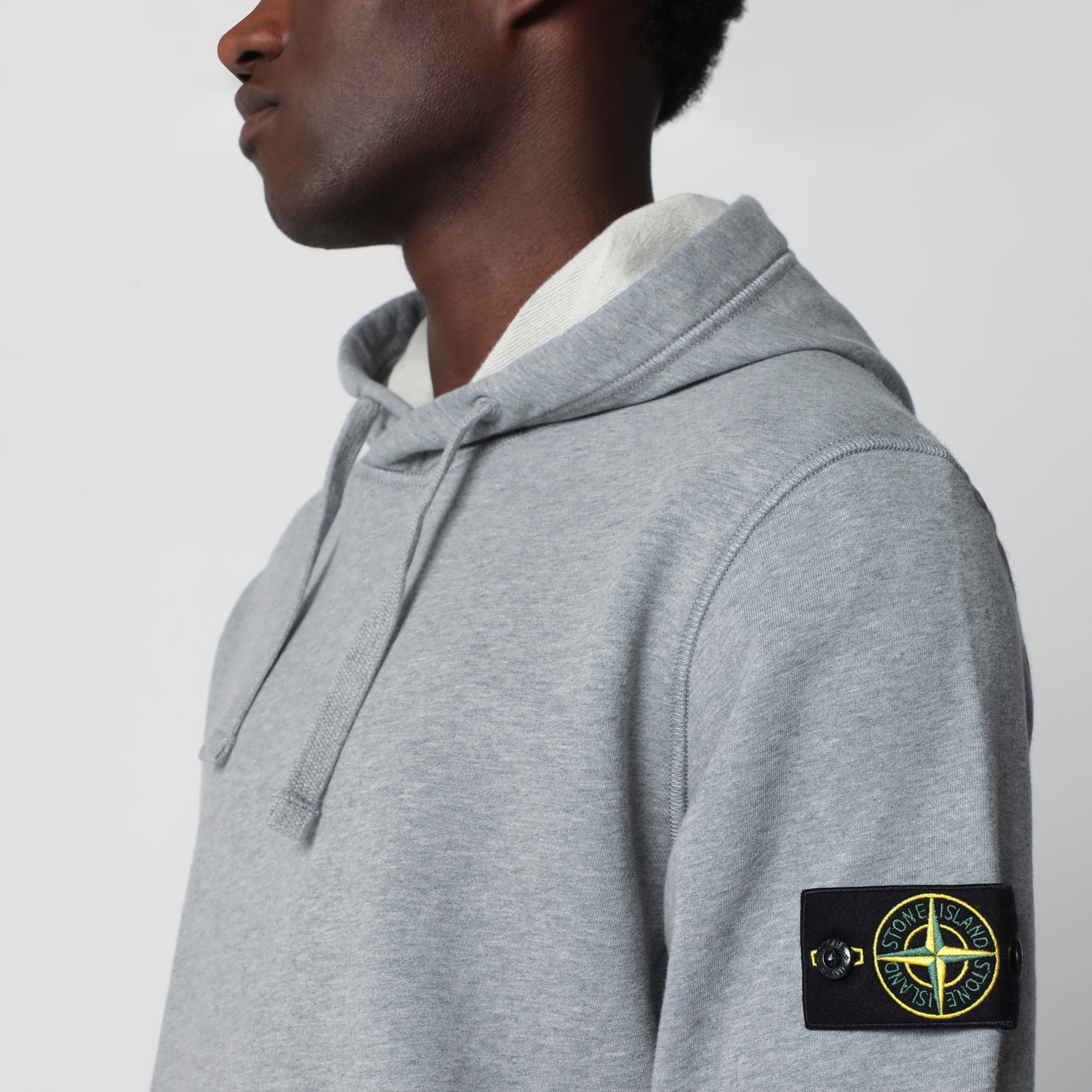 Sweat à capuche en coton gris chiné